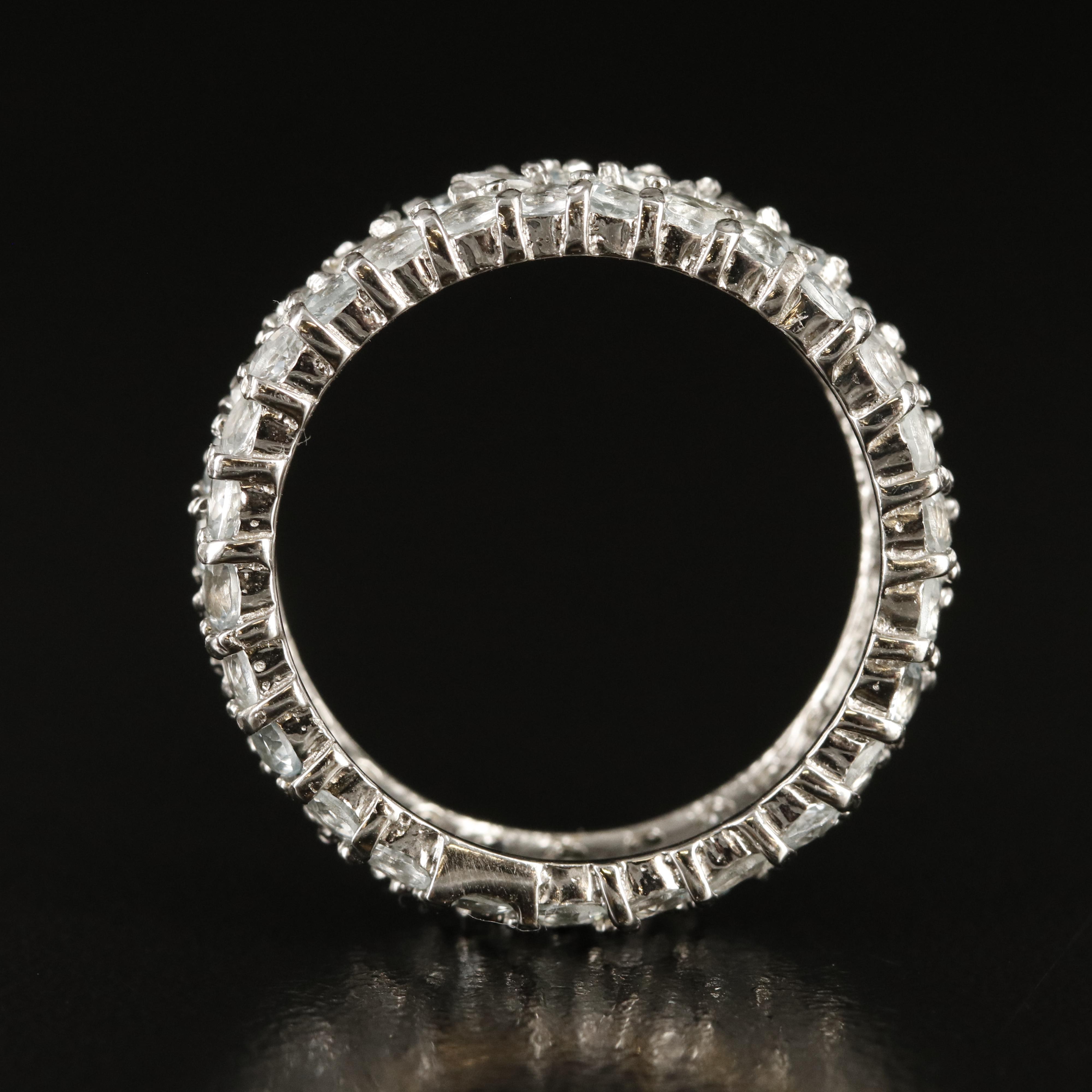 Sterling Aquamarine Triple Row Eternity Band