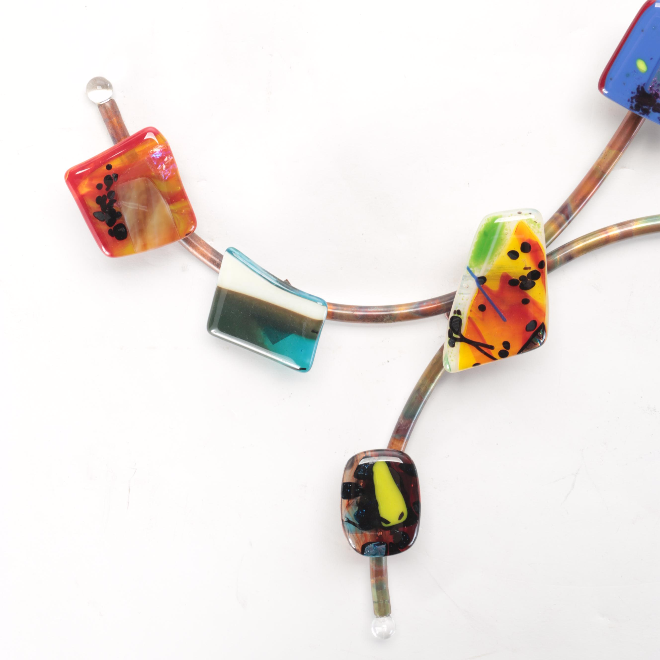 Abstract Metal and Fused Glass Wall Sculpture