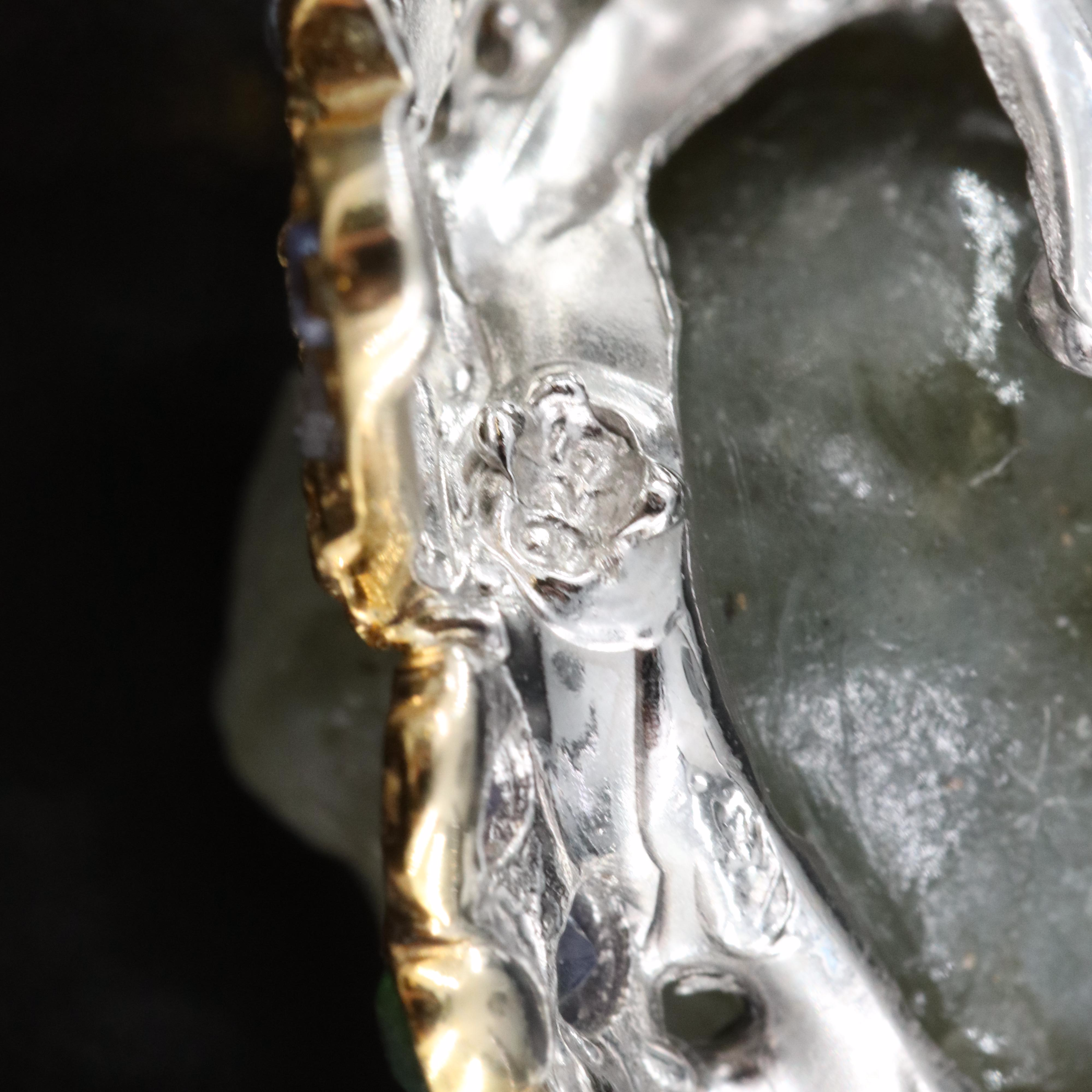 Sterling Pendant Including Ammonite, Emerald and Sapphire