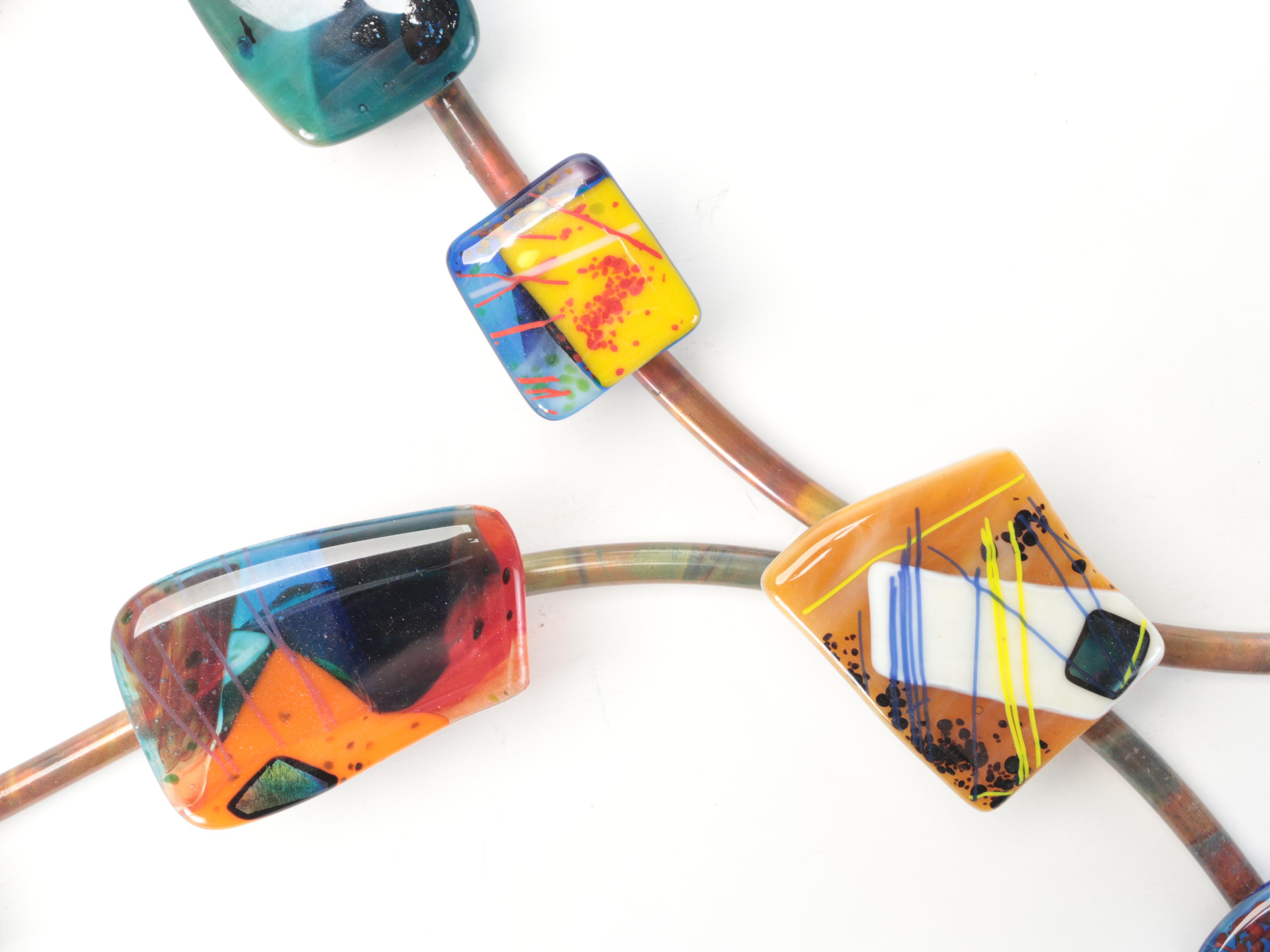 Abstract Metal and Fused Glass Wall Sculpture