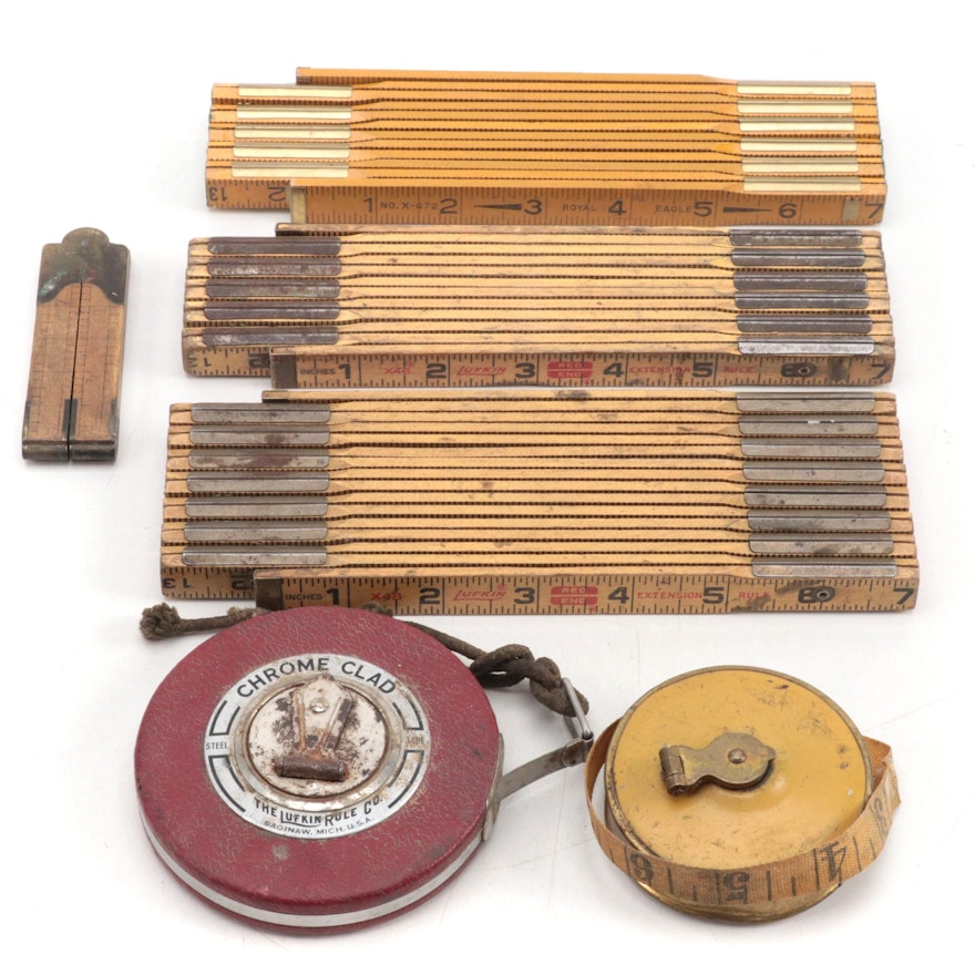 Lufkin Wooden Folding Rulers and Measuring Tapes, Mid-20th Century