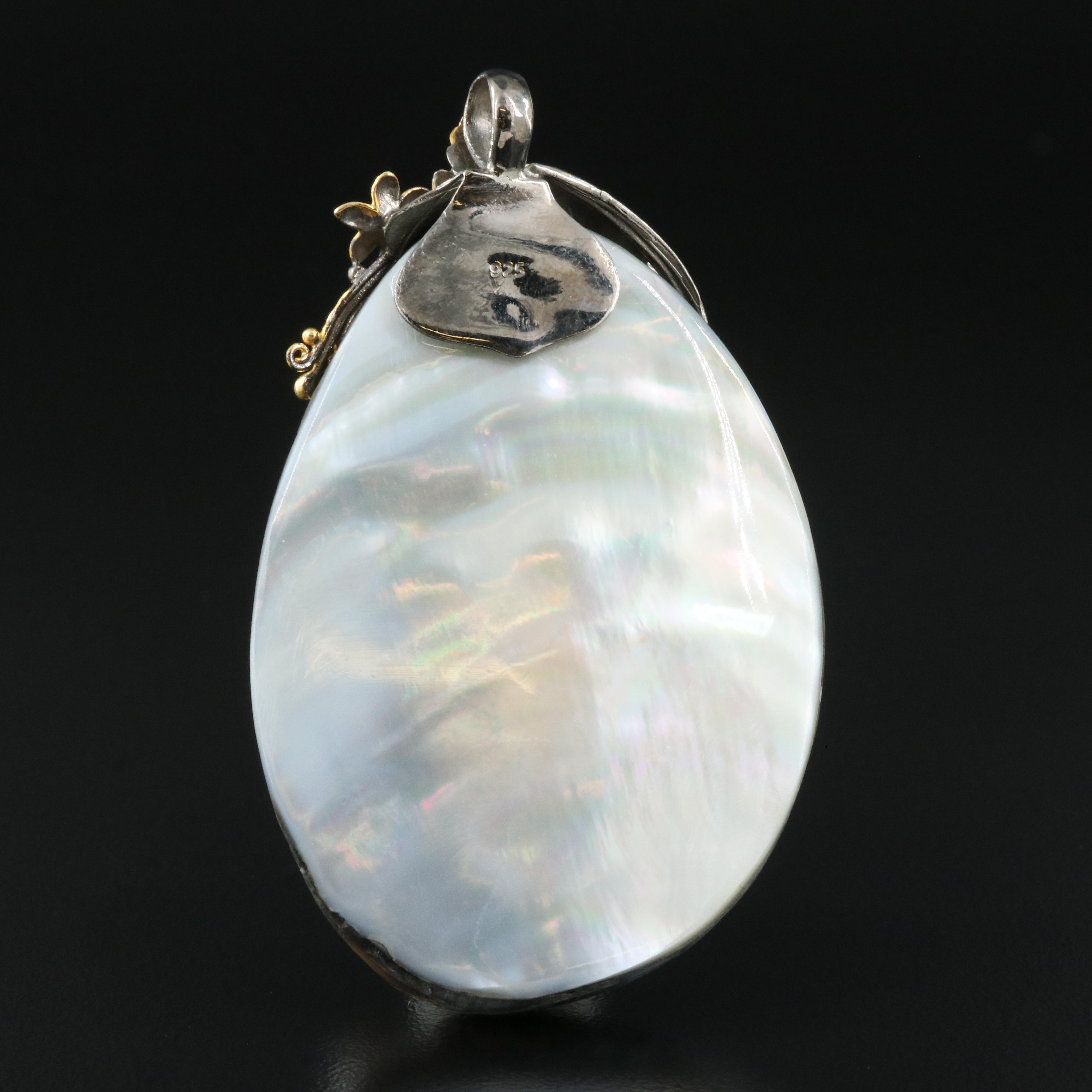Sterling Pearl, Abalone and Mother-of-Pearl Seahorse Pendant