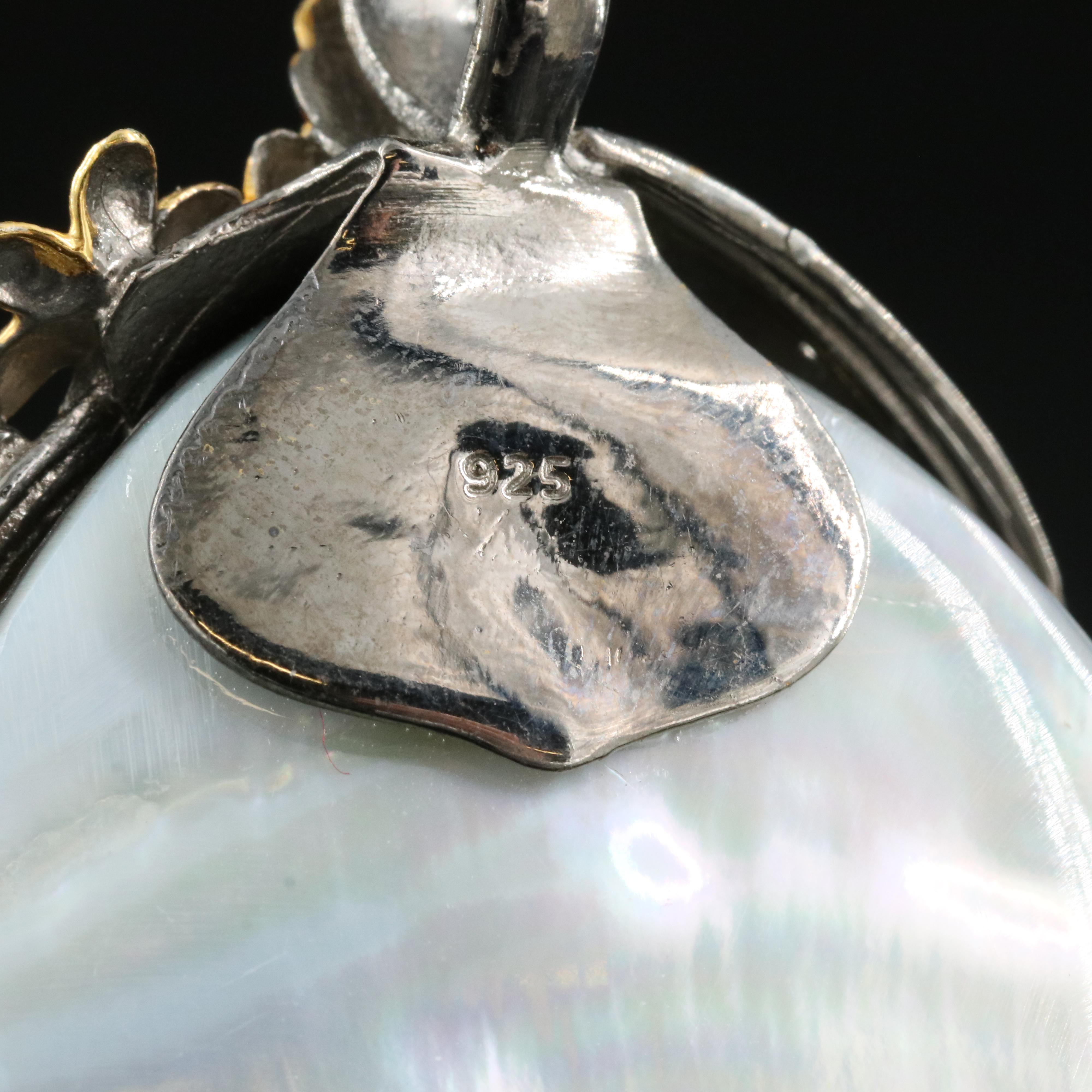 Sterling Pearl, Abalone and Mother-of-Pearl Seahorse Pendant
