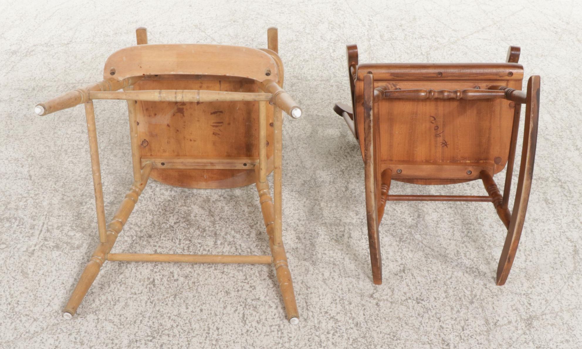 Child's Maple High Chair and Walnut Rocking Chair, Mid to Late 20th Century