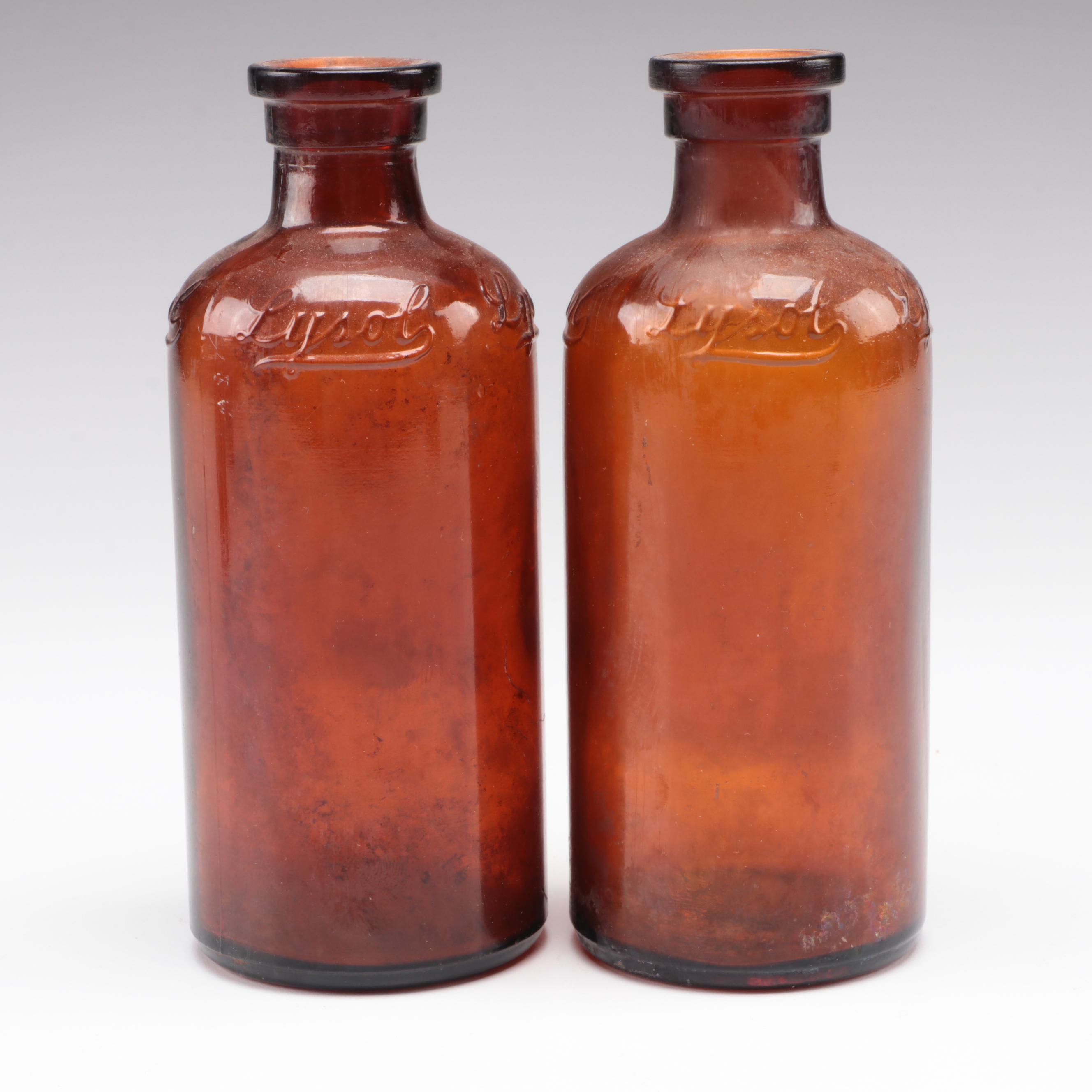 Lysol, Clorox and Other Amber Glass Bottles, Early to Mid-20th Century