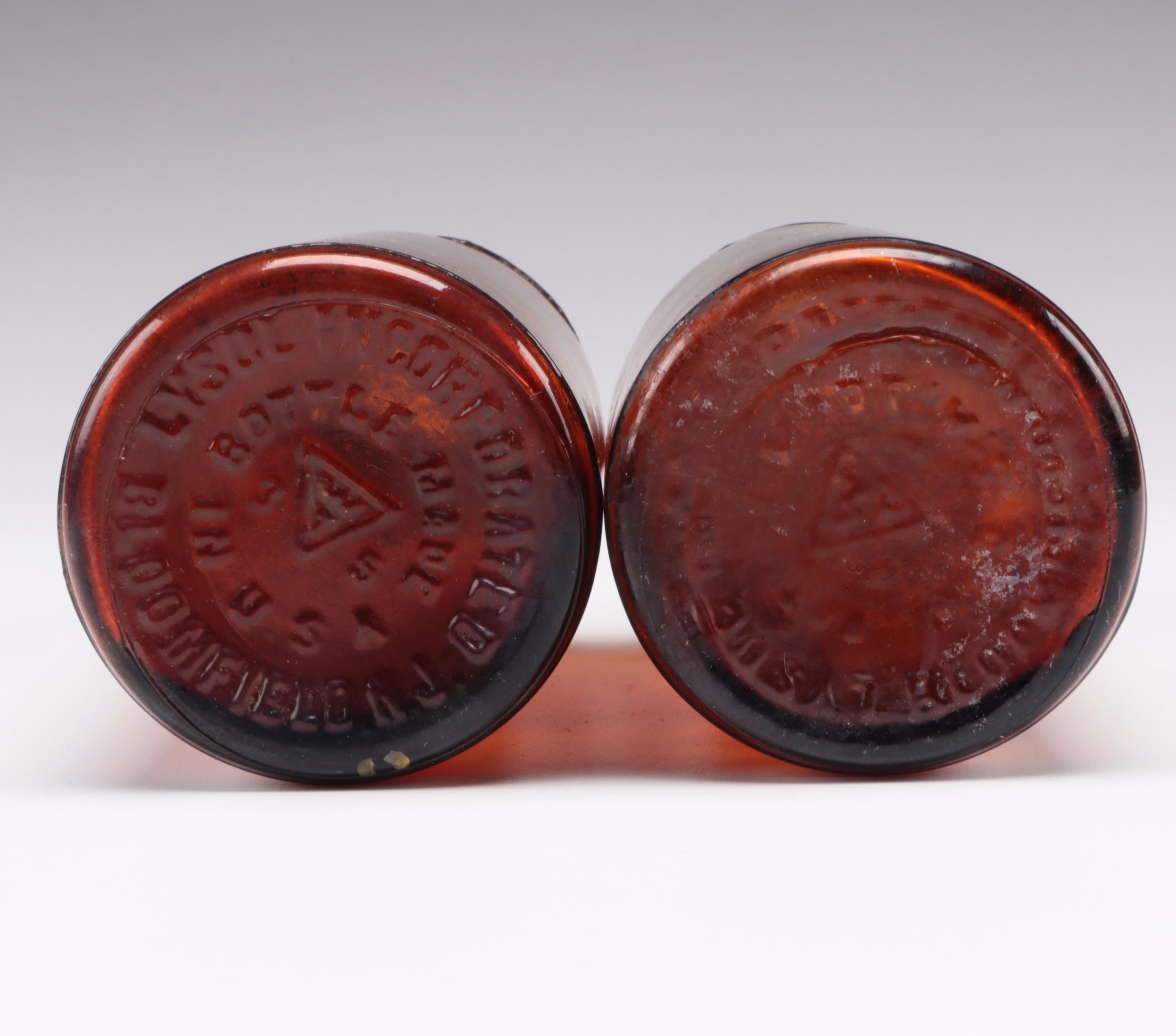 Lysol, Clorox and Other Amber Glass Bottles, Early to Mid-20th Century