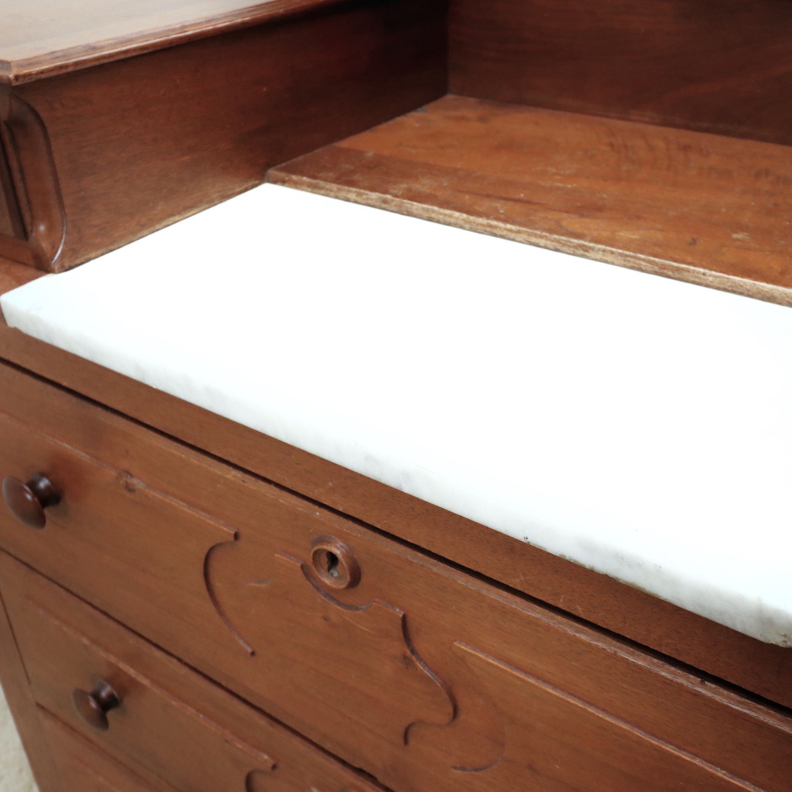 Victorian Eastlake Style Walnut Marble Top Dresser, Late 19th Century