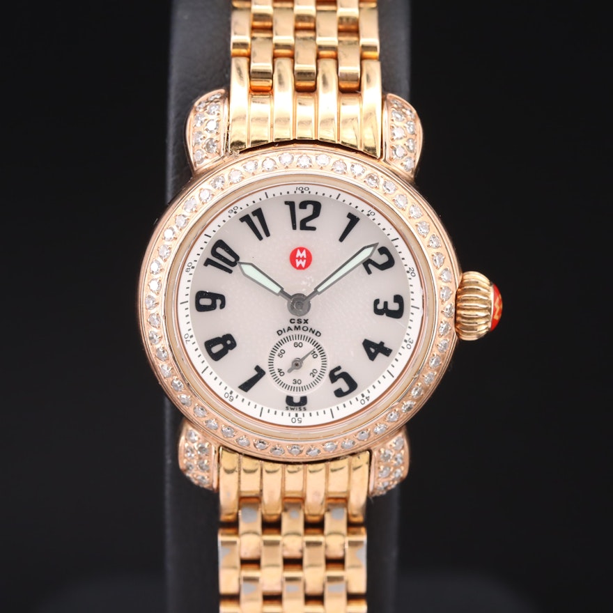 Michele Petite CSX Diamond Rose Gold Tone Wristwatch