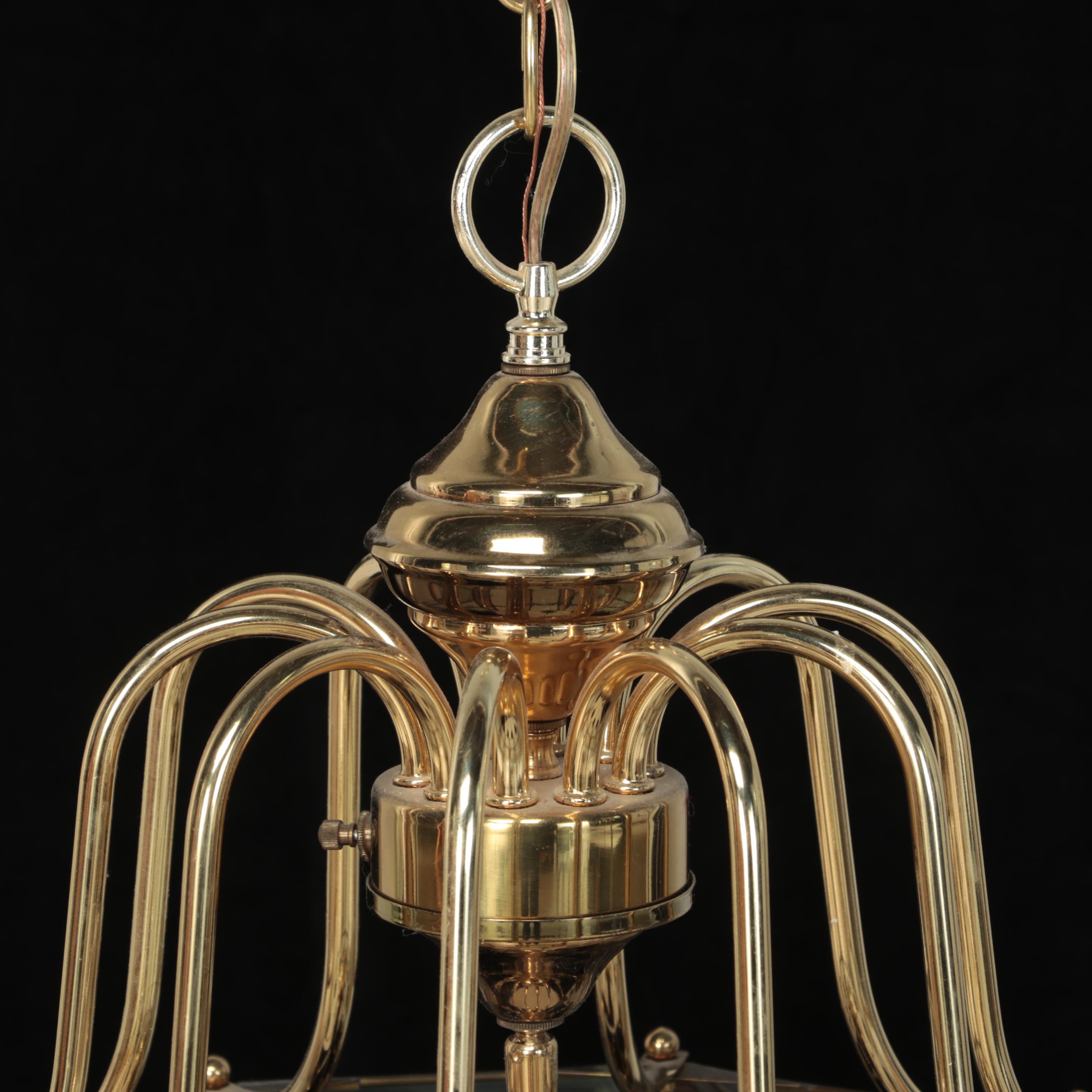 Brass and Beveled Glass Pendant Light, Late 20th Century