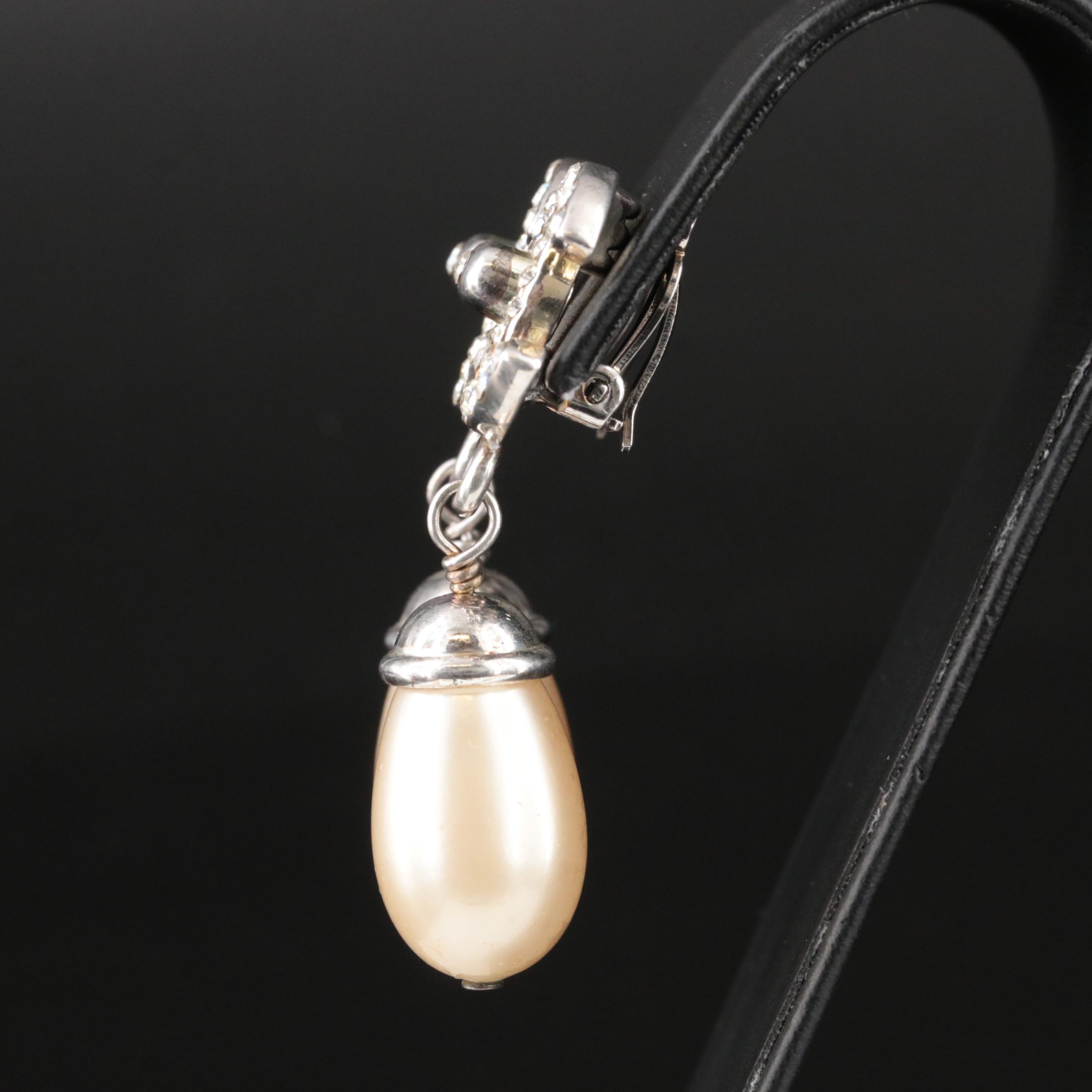 Chanel Turn Lock Double C Logo Earrings with Faux Pearl Strass and Pearl Drops