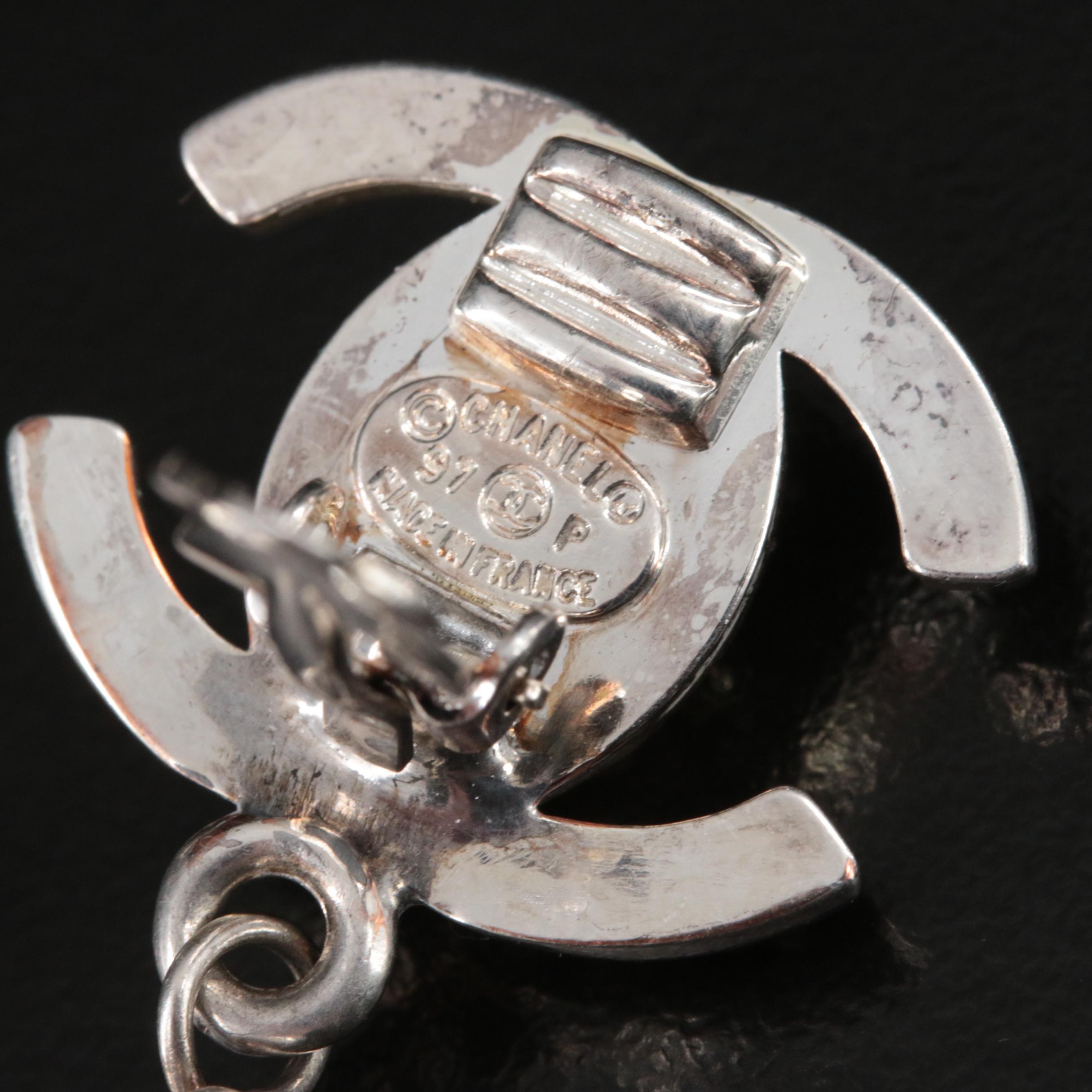 Chanel Turn Lock Double C Logo Earrings with Faux Pearl Strass and Pearl Drops