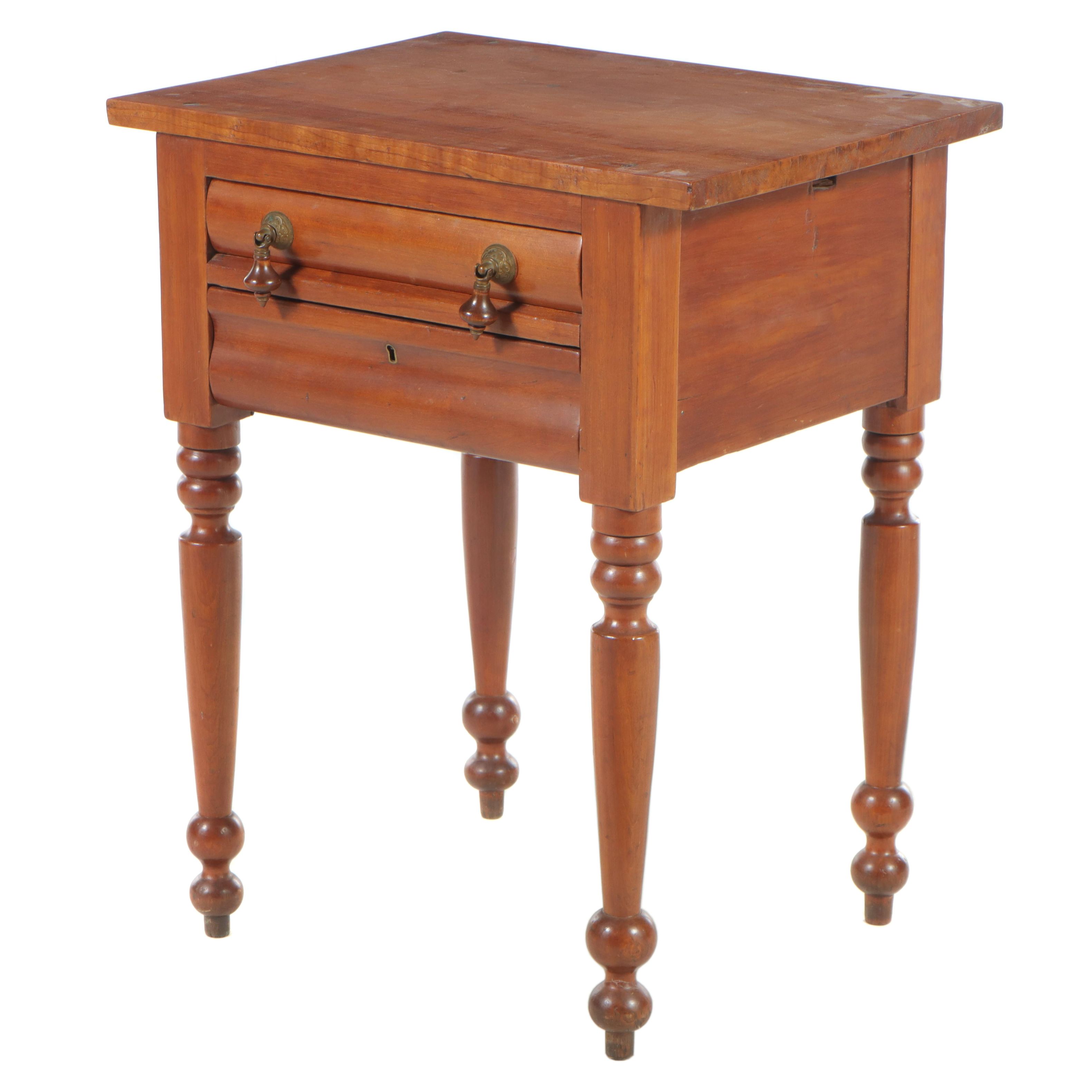 American Empire Cherrywood Two-Drawer Side Table, Mid-19th Century