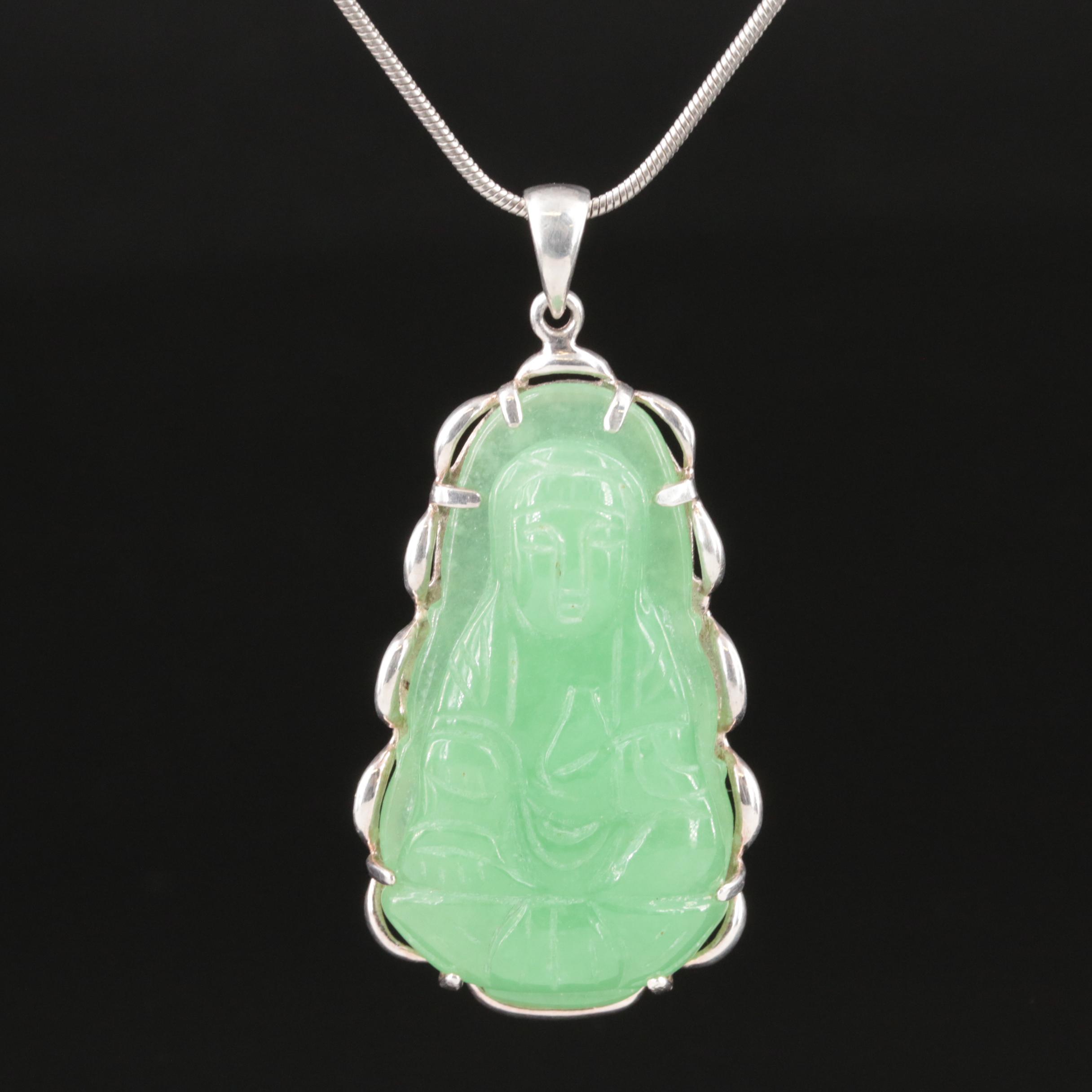Sterling Jadeite Buddha Pendant