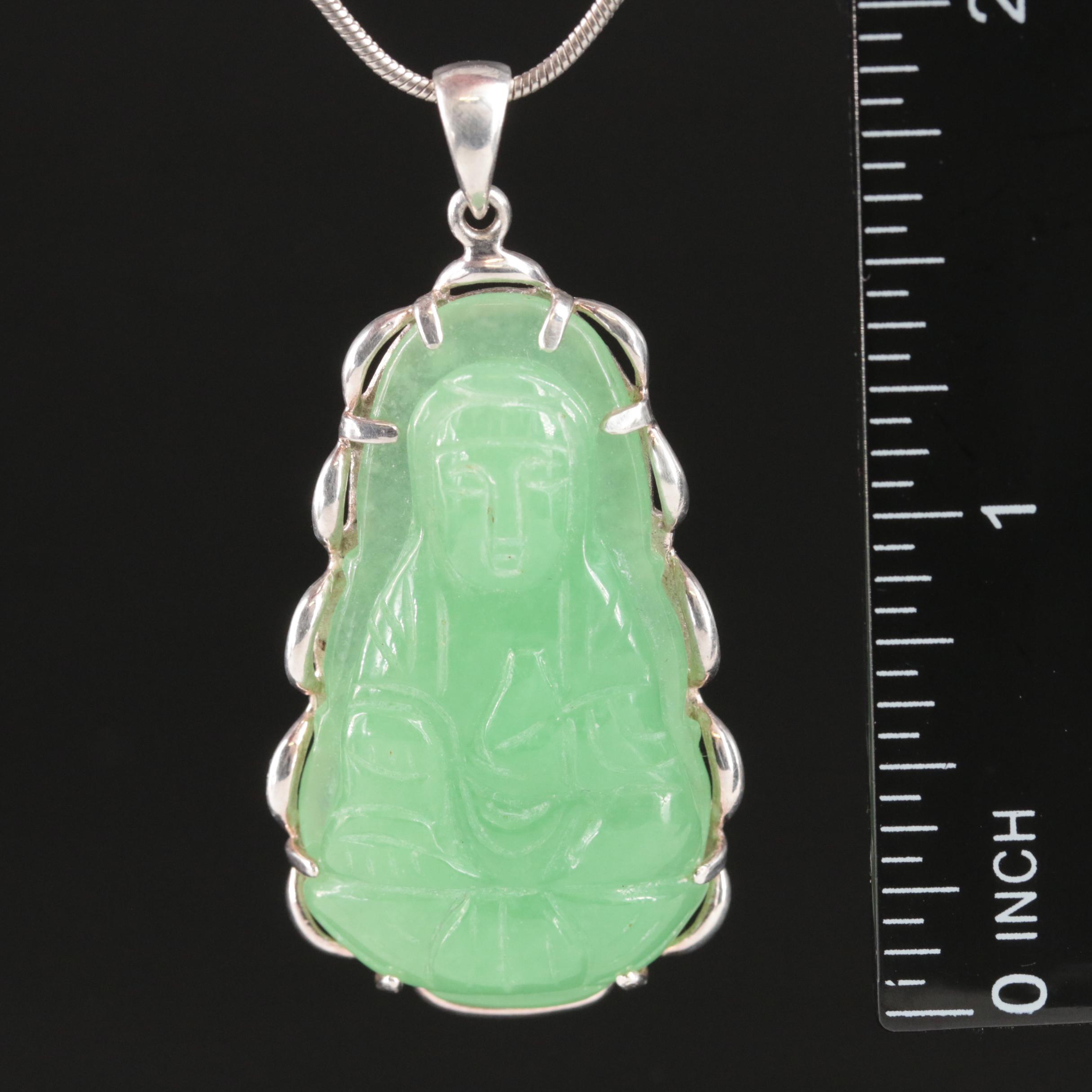 Sterling Jadeite Buddha Pendant