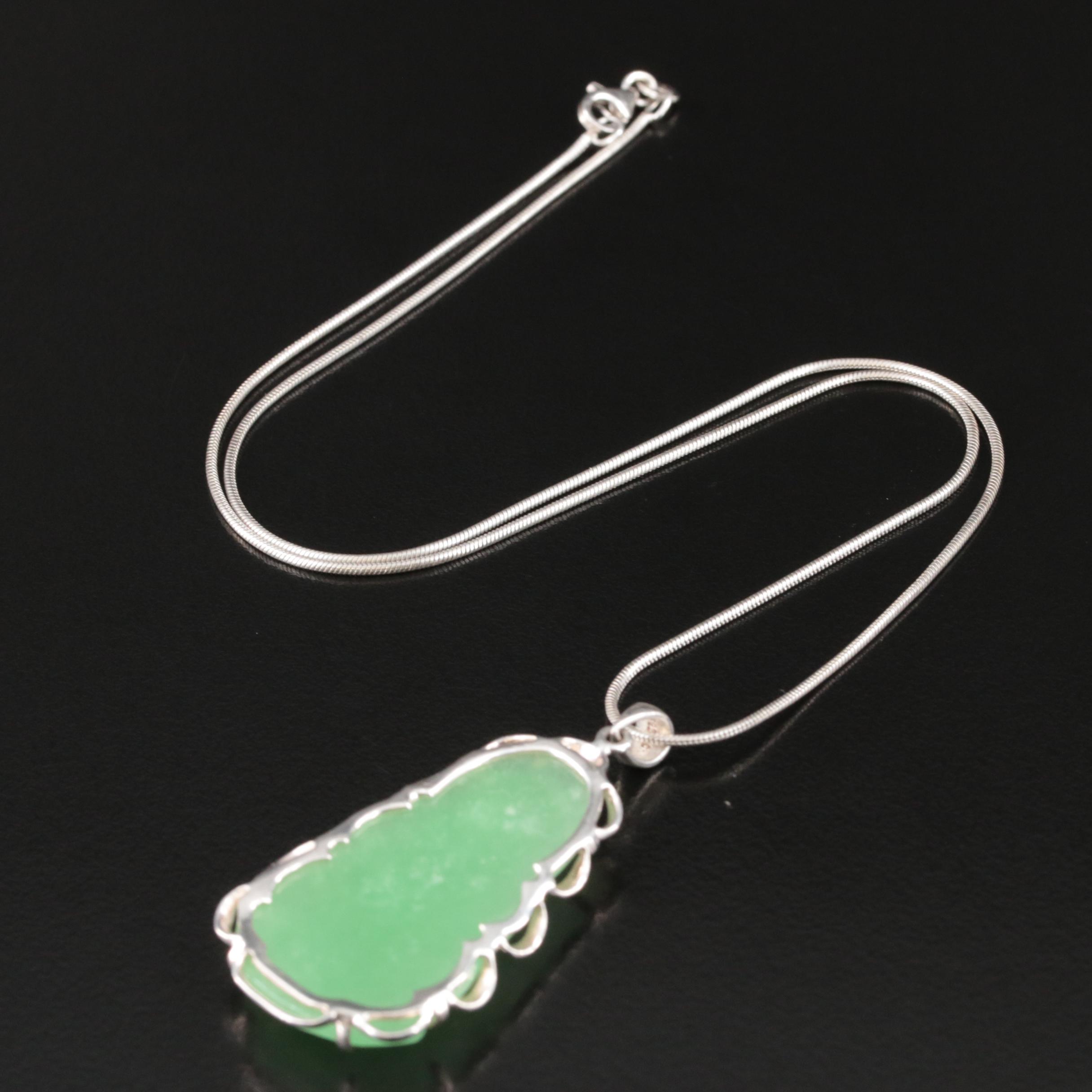 Sterling Jadeite Buddha Pendant
