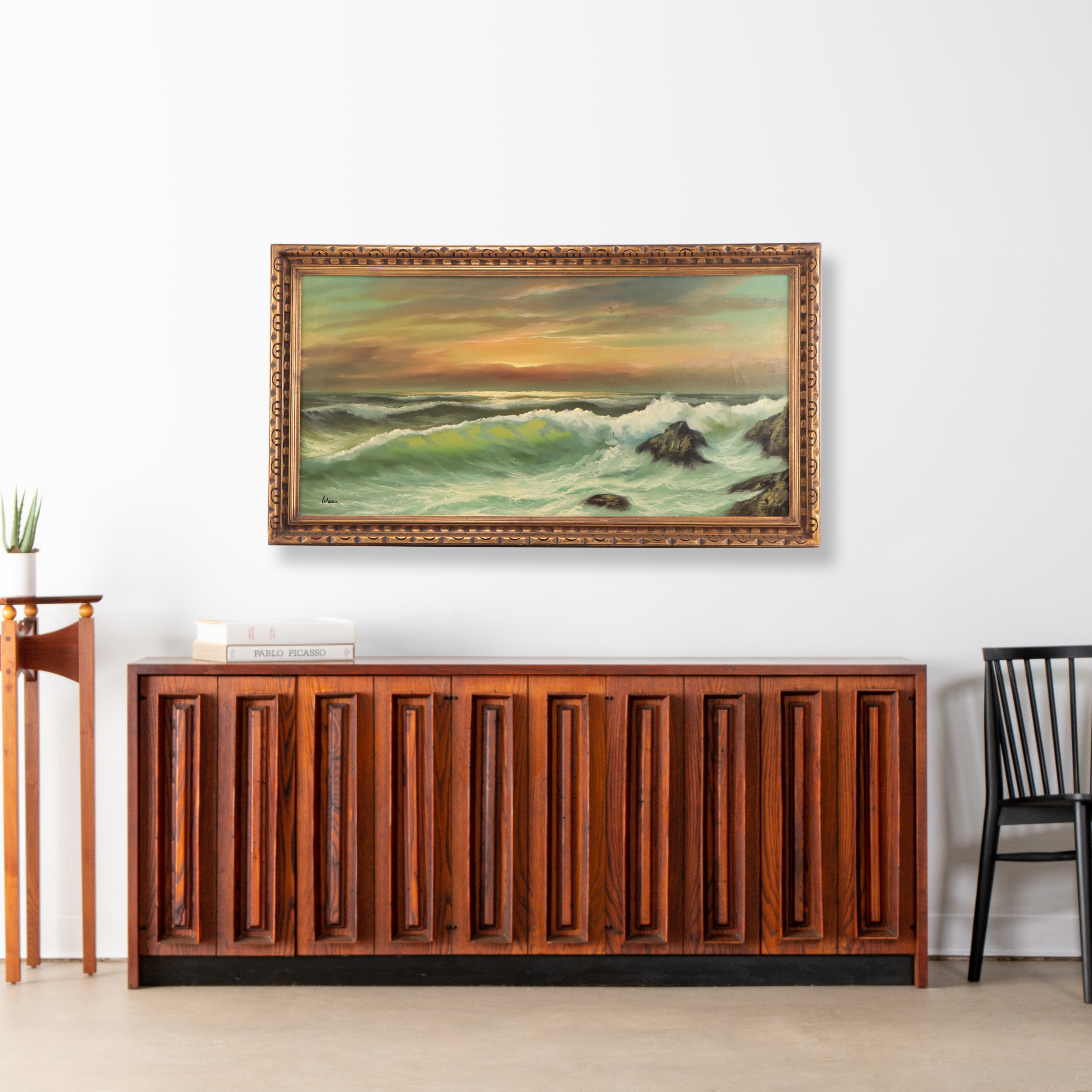 Sunset Seascape Oil Painting of Crashing Waves