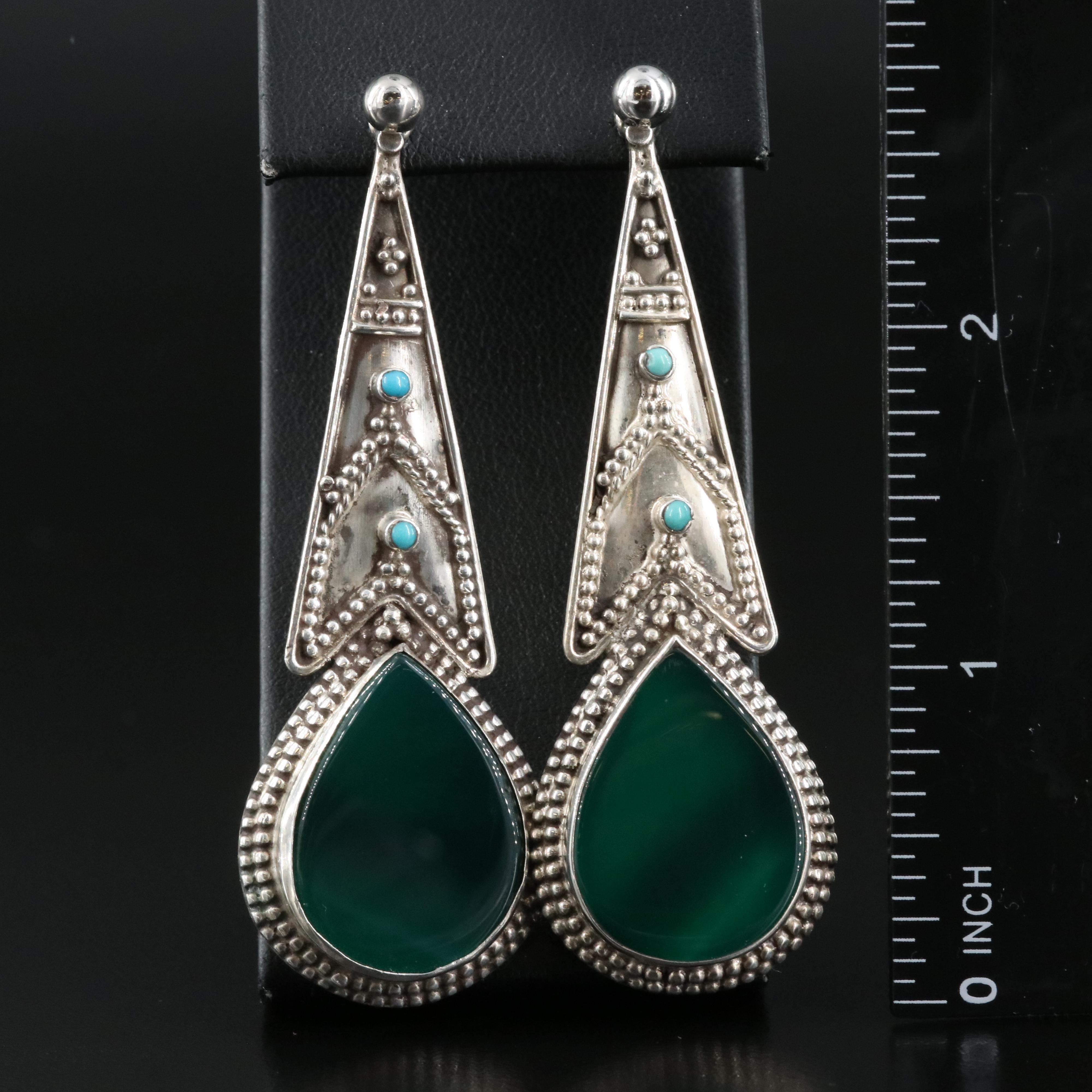 Sterling Ball Stud Earrings with Chalcedony and Turquoise Granulated Enhancers