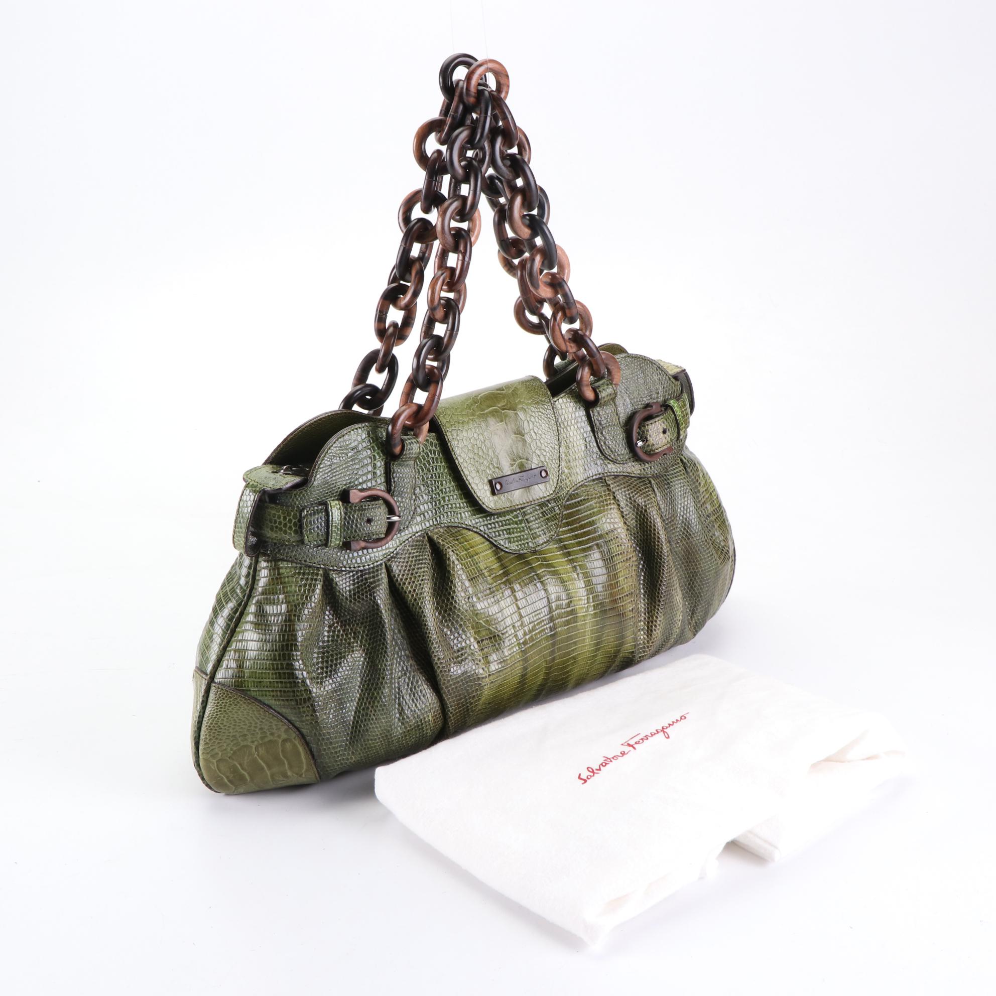 Salvatore Ferragamo Caiman Wooden Chain Handle Satchel