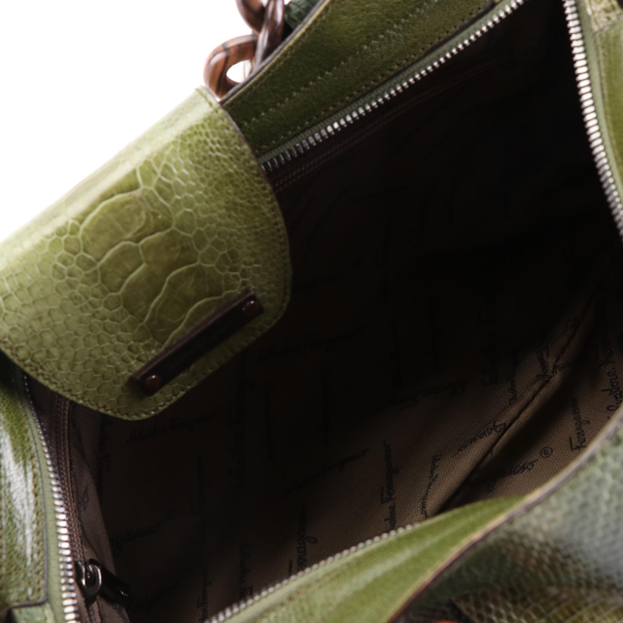 Salvatore Ferragamo Caiman Wooden Chain Handle Satchel