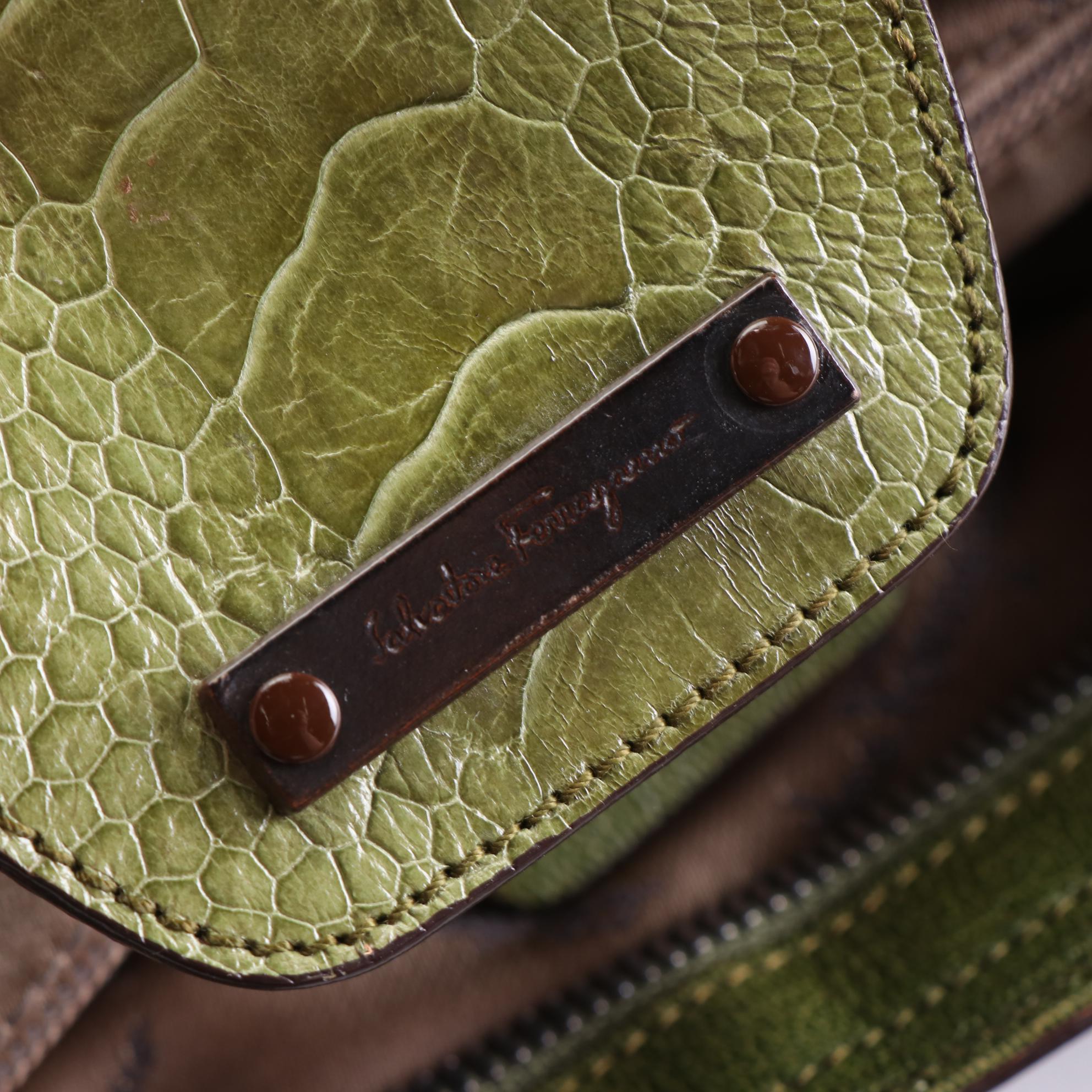 Salvatore Ferragamo Caiman Wooden Chain Handle Satchel