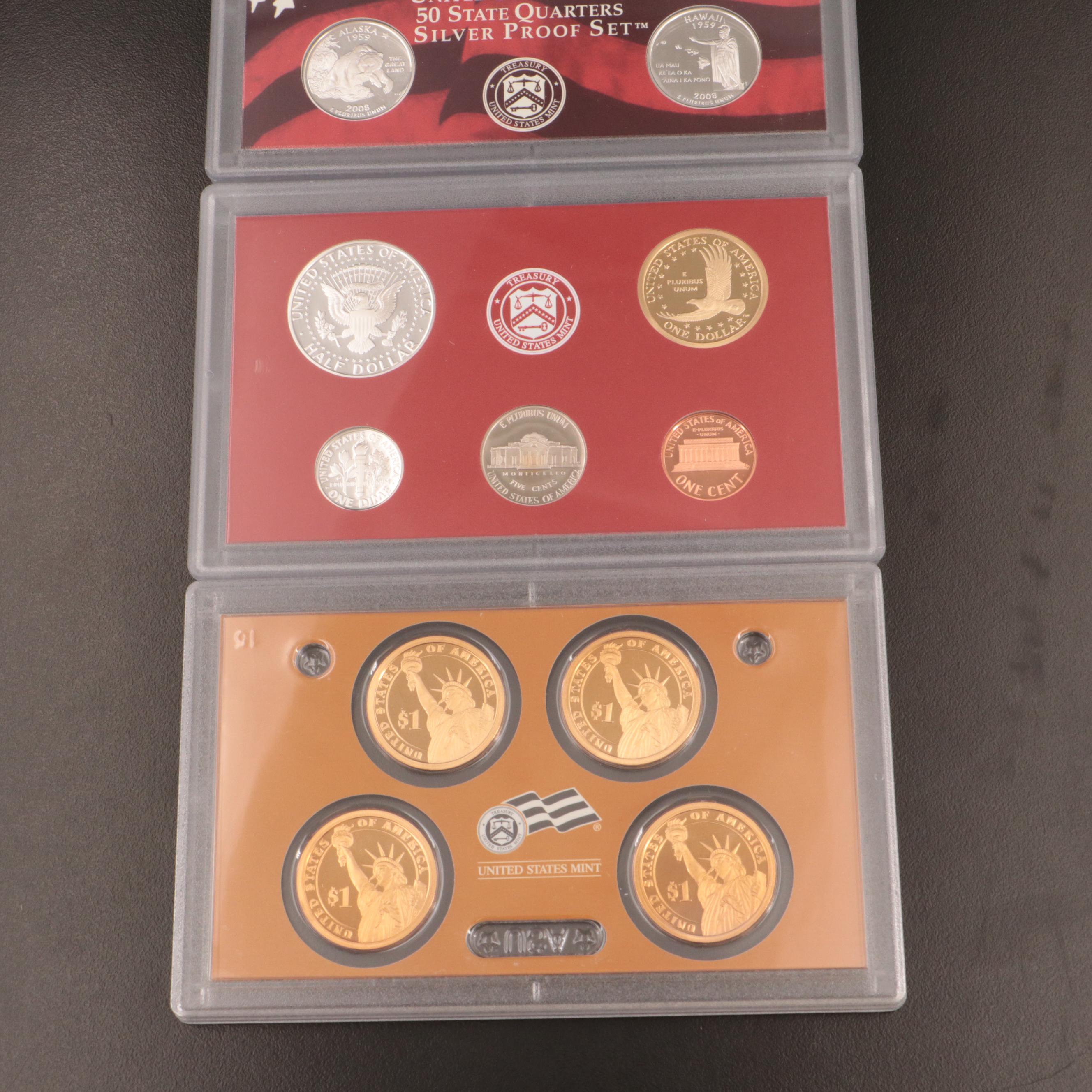 Two U.S. Mint Silver Proof Sets, 2008–2009