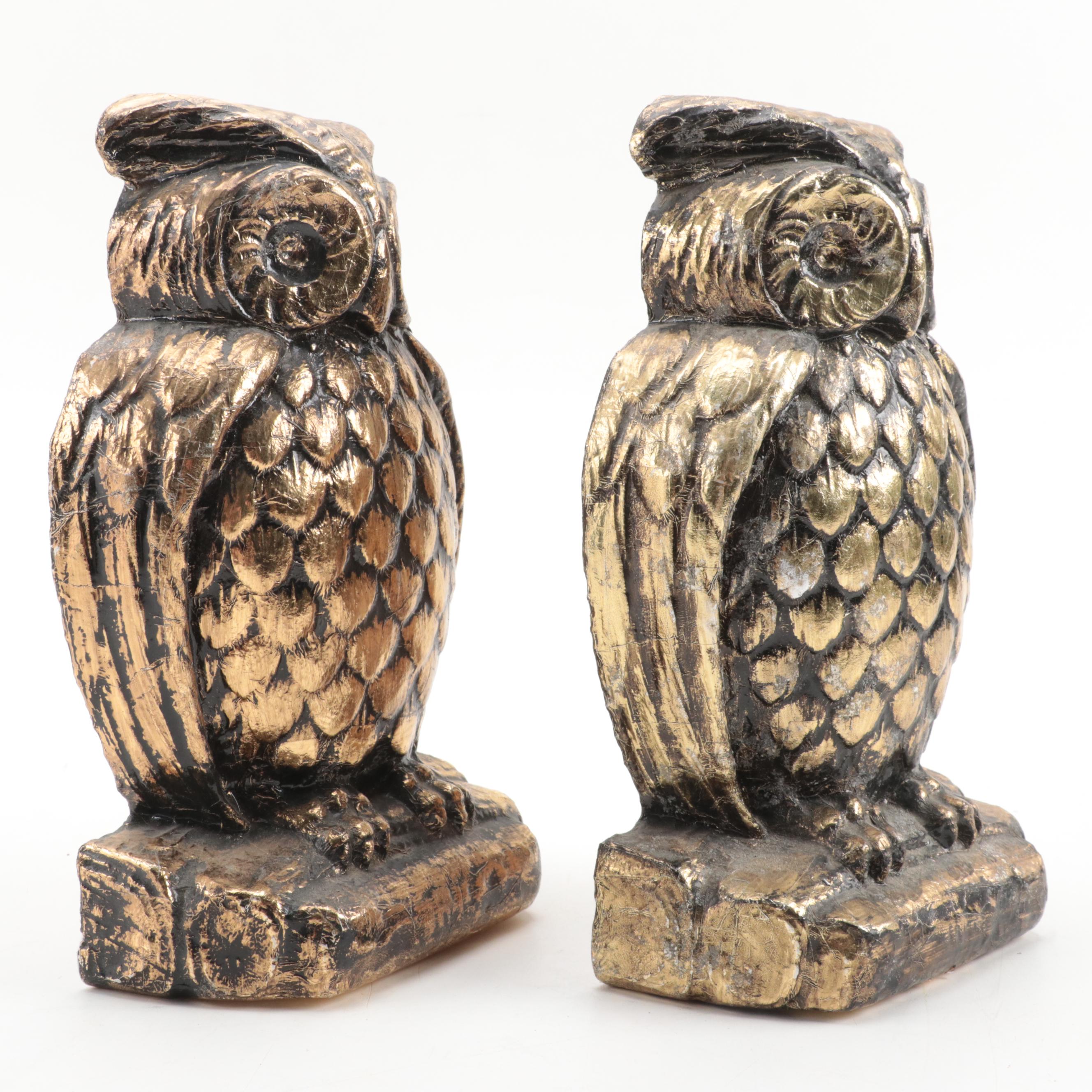 Gold Foil on Chalkware Owl Bookends