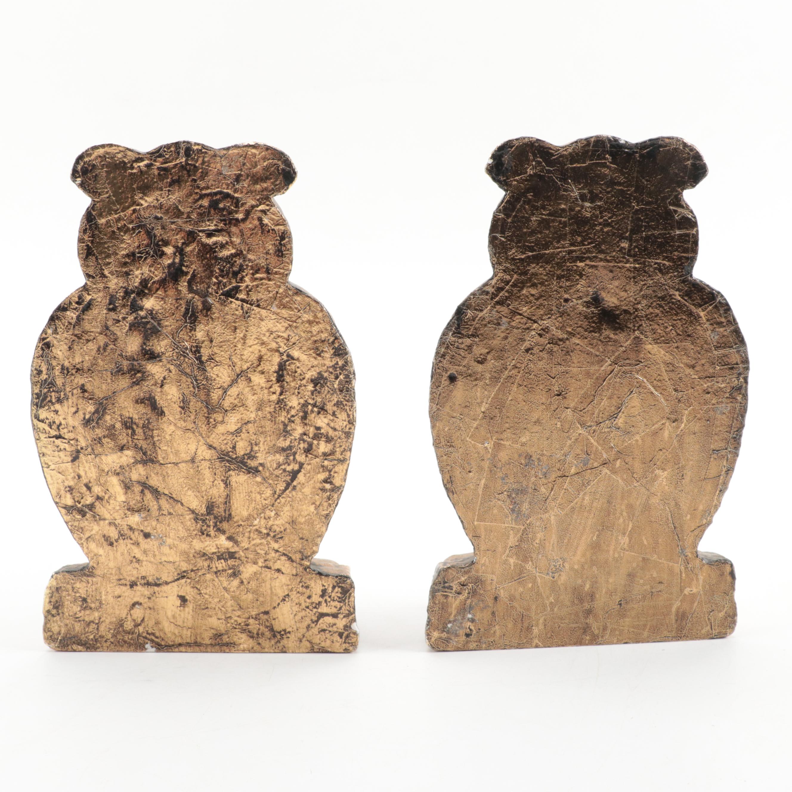 Gold Foil on Chalkware Owl Bookends
