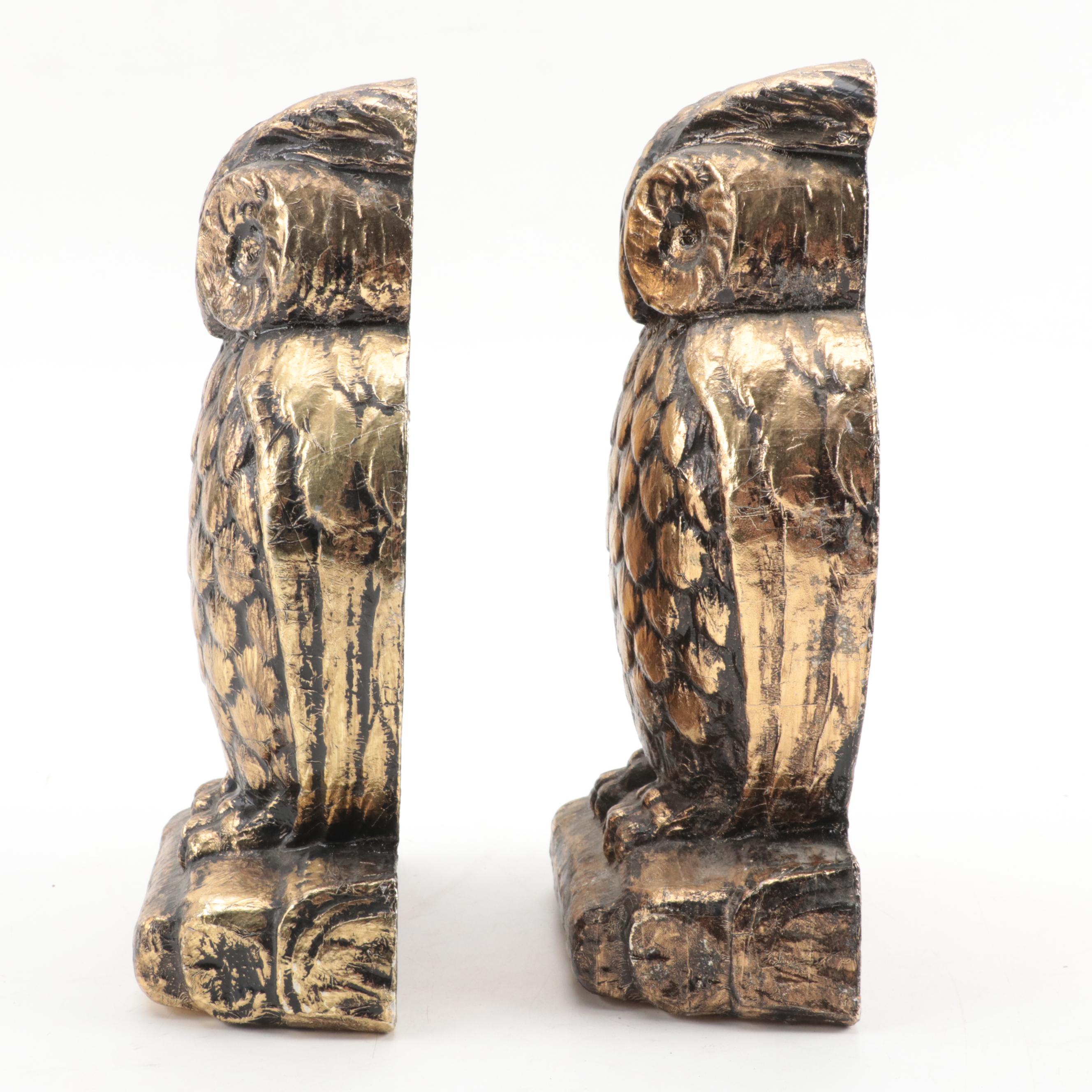Gold Foil on Chalkware Owl Bookends