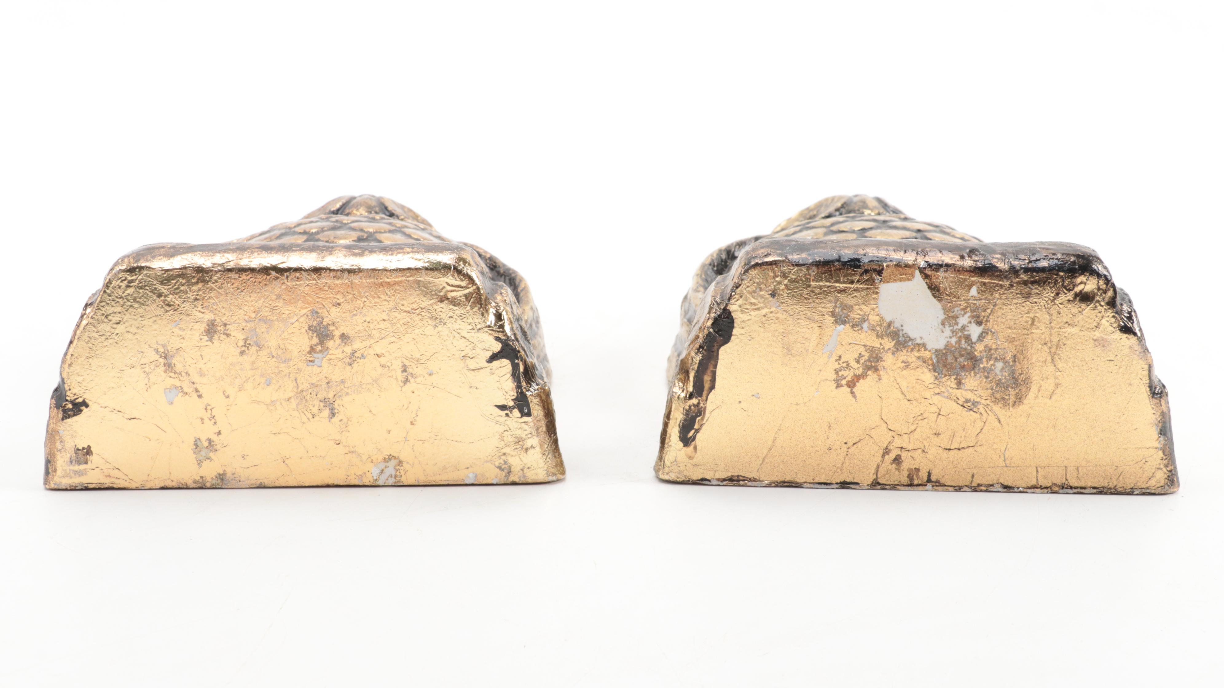 Gold Foil on Chalkware Owl Bookends