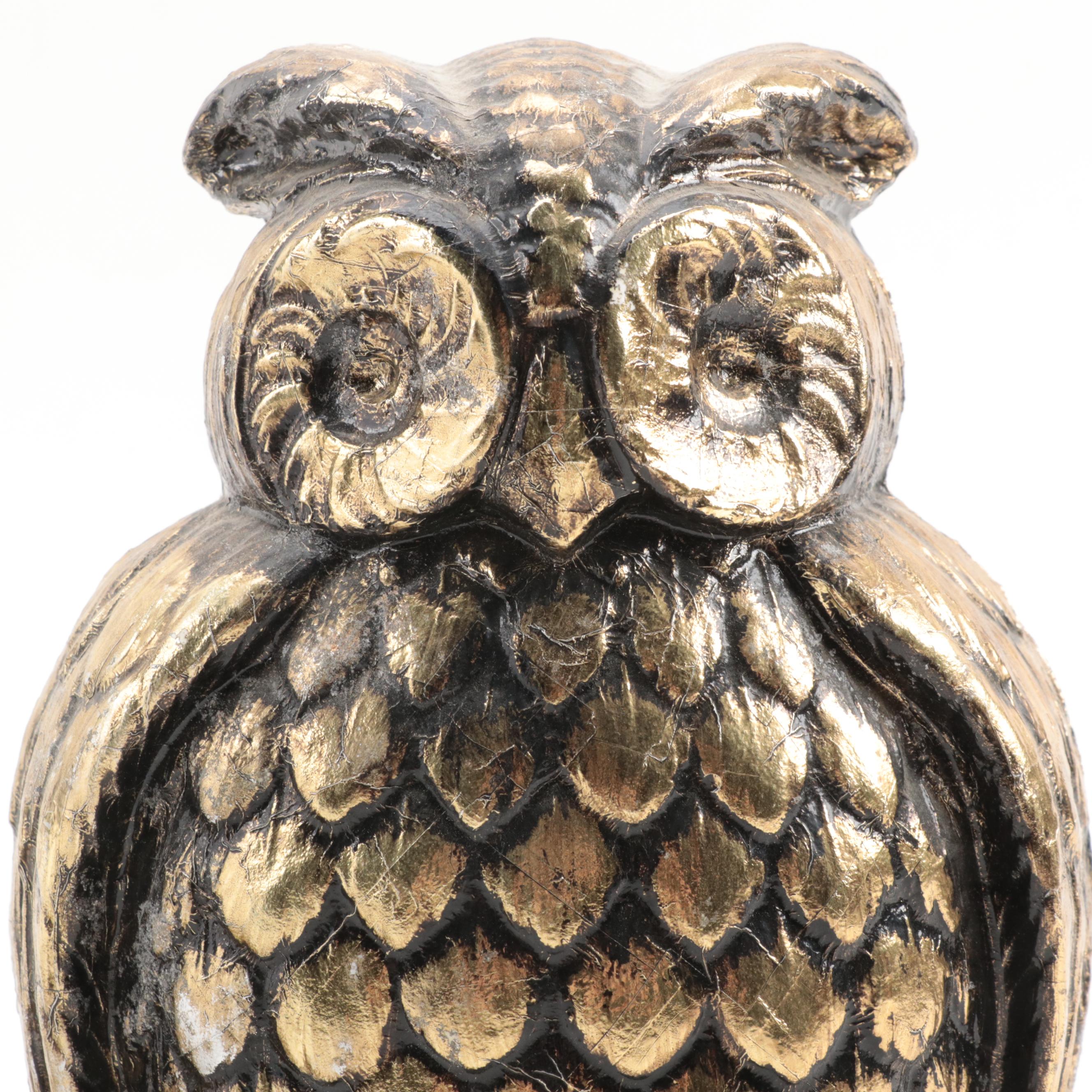 Gold Foil on Chalkware Owl Bookends