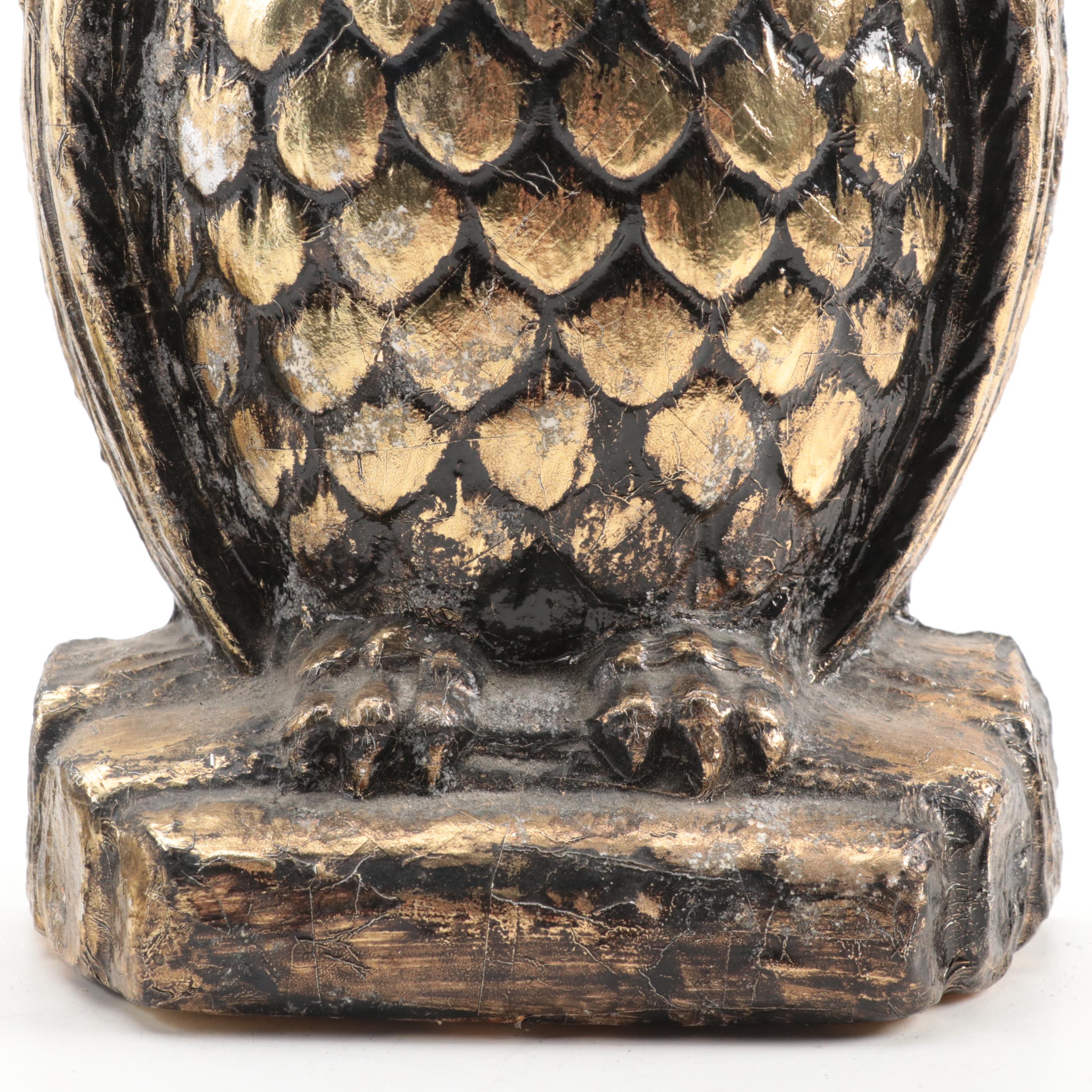 Gold Foil on Chalkware Owl Bookends