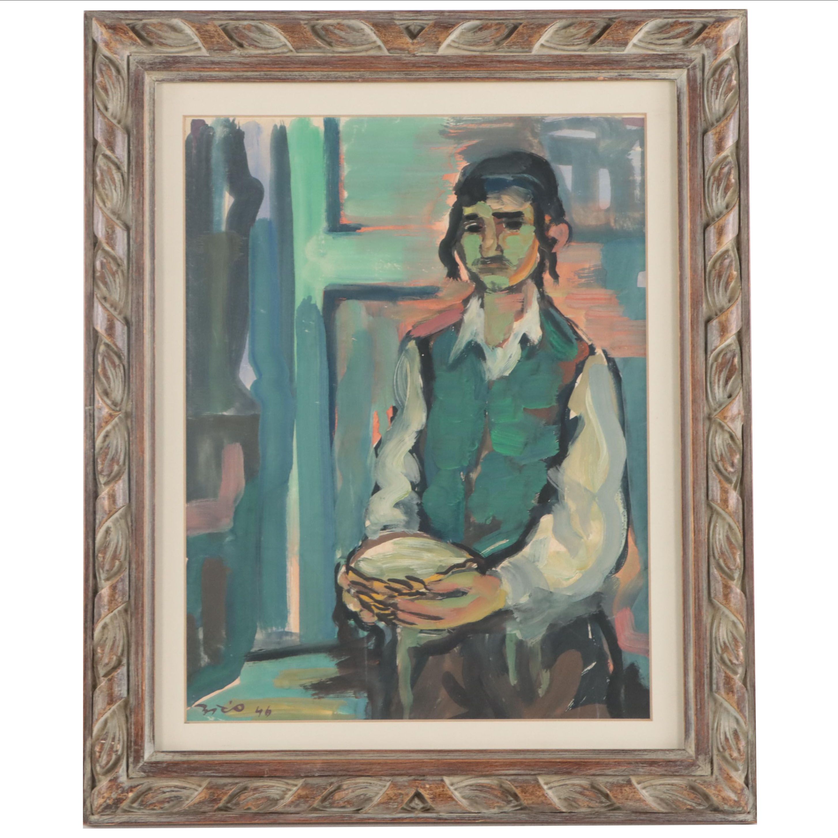 Eliahu Sigard Portrait Watercolor Painting, 1946