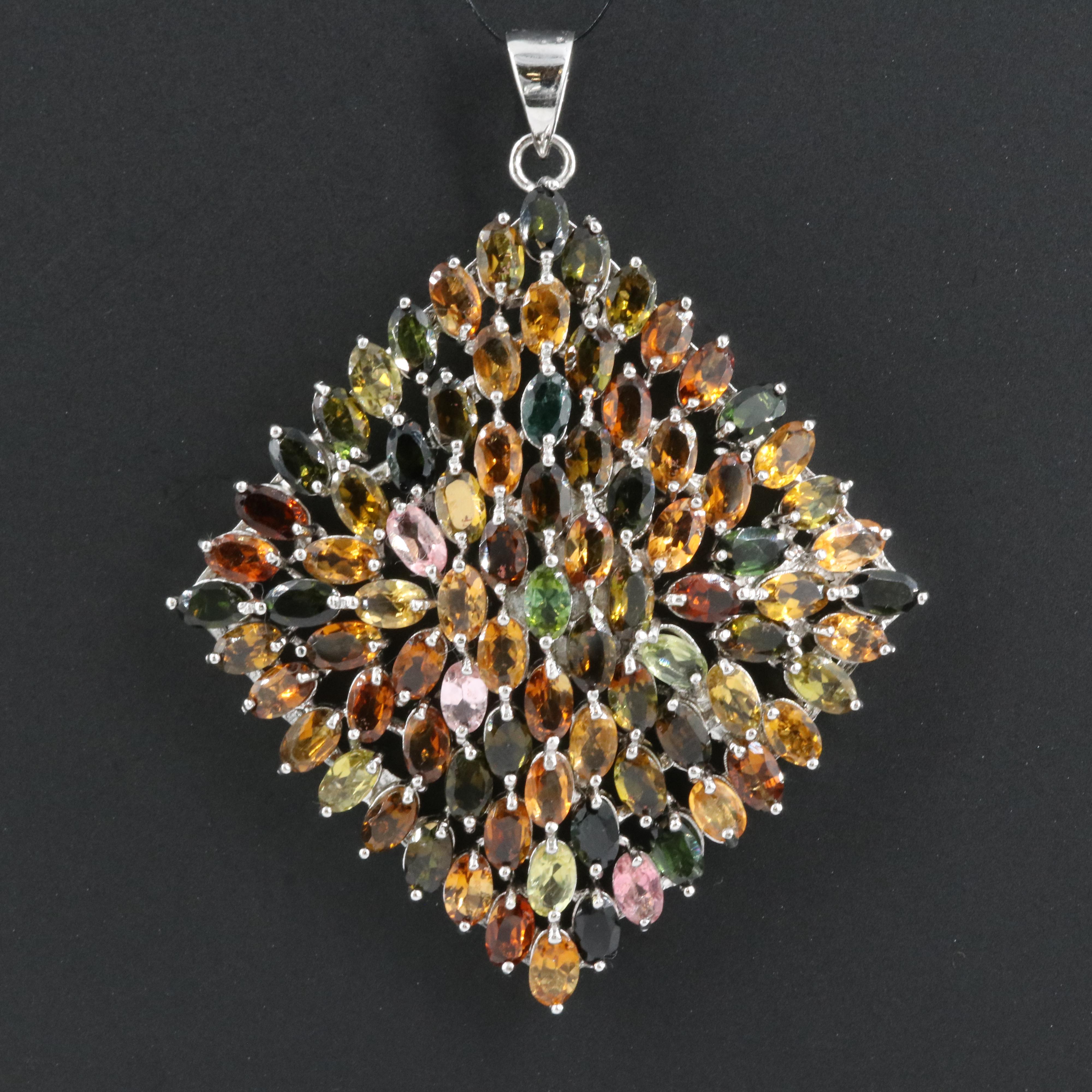 Sterling Tourmaline and Peridot Pendant