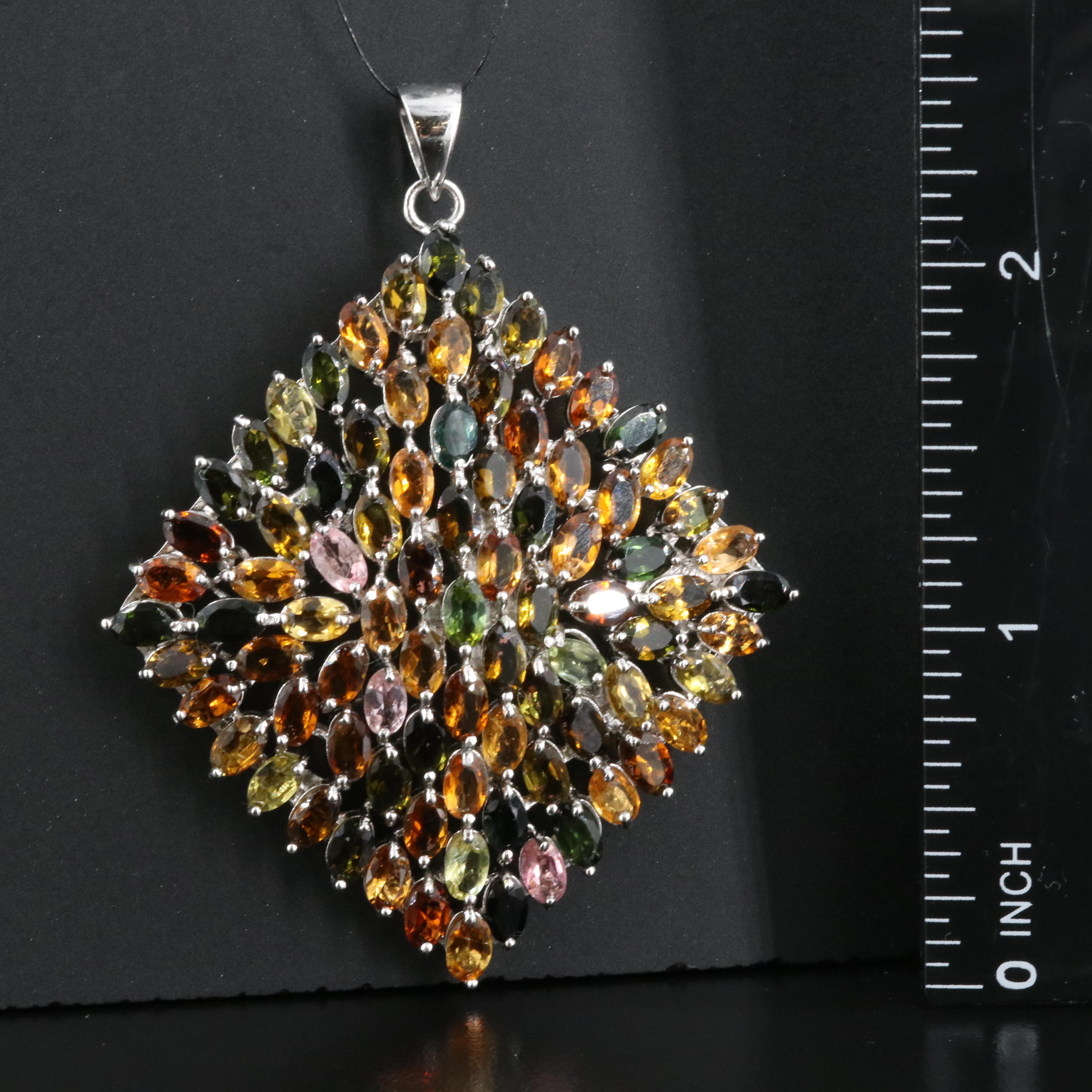 Sterling Tourmaline and Peridot Pendant