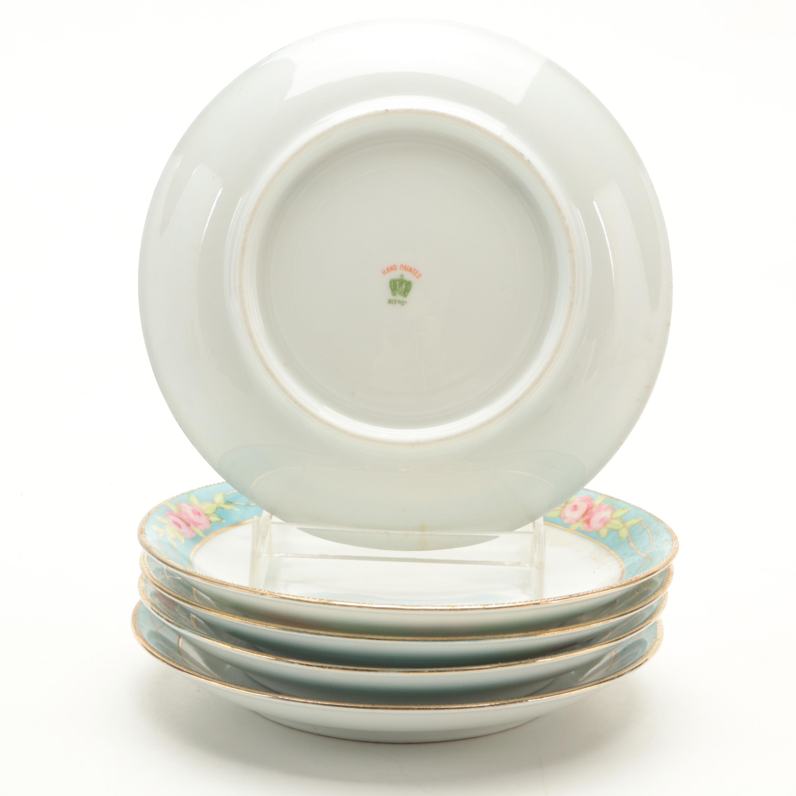 Nippon Hand-Painted Rose Motif Porcelain Dinnerware, Late 19th/ Early 20th C.