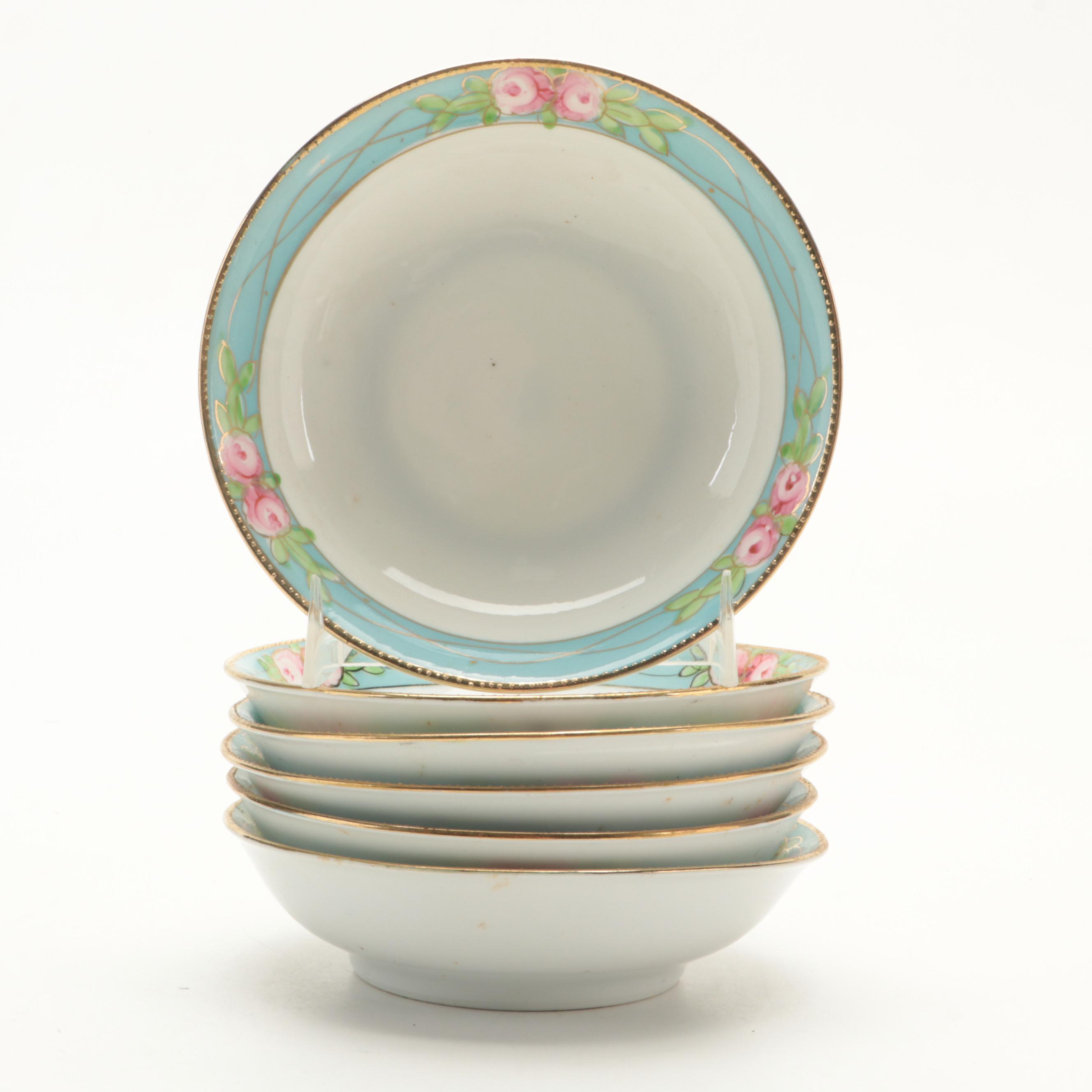 Nippon Hand-Painted Rose Motif Porcelain Dinnerware, Late 19th/ Early 20th C.