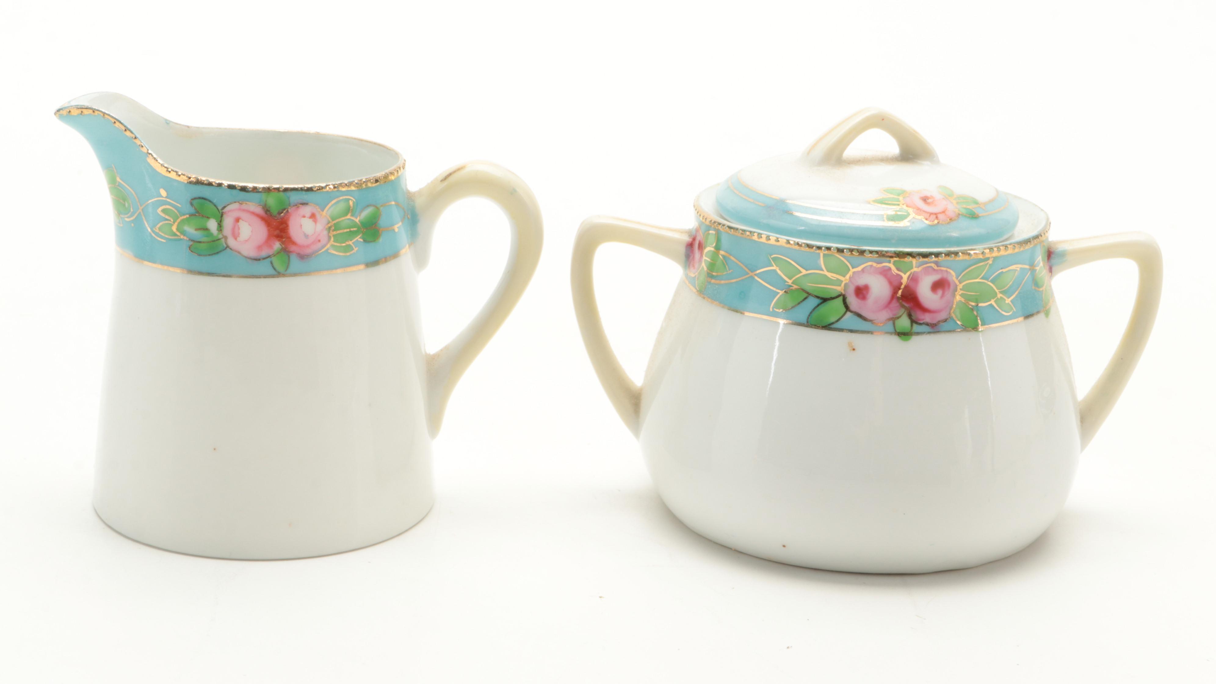 Nippon Hand-Painted Rose Motif Porcelain Dinnerware, Late 19th/ Early 20th C.