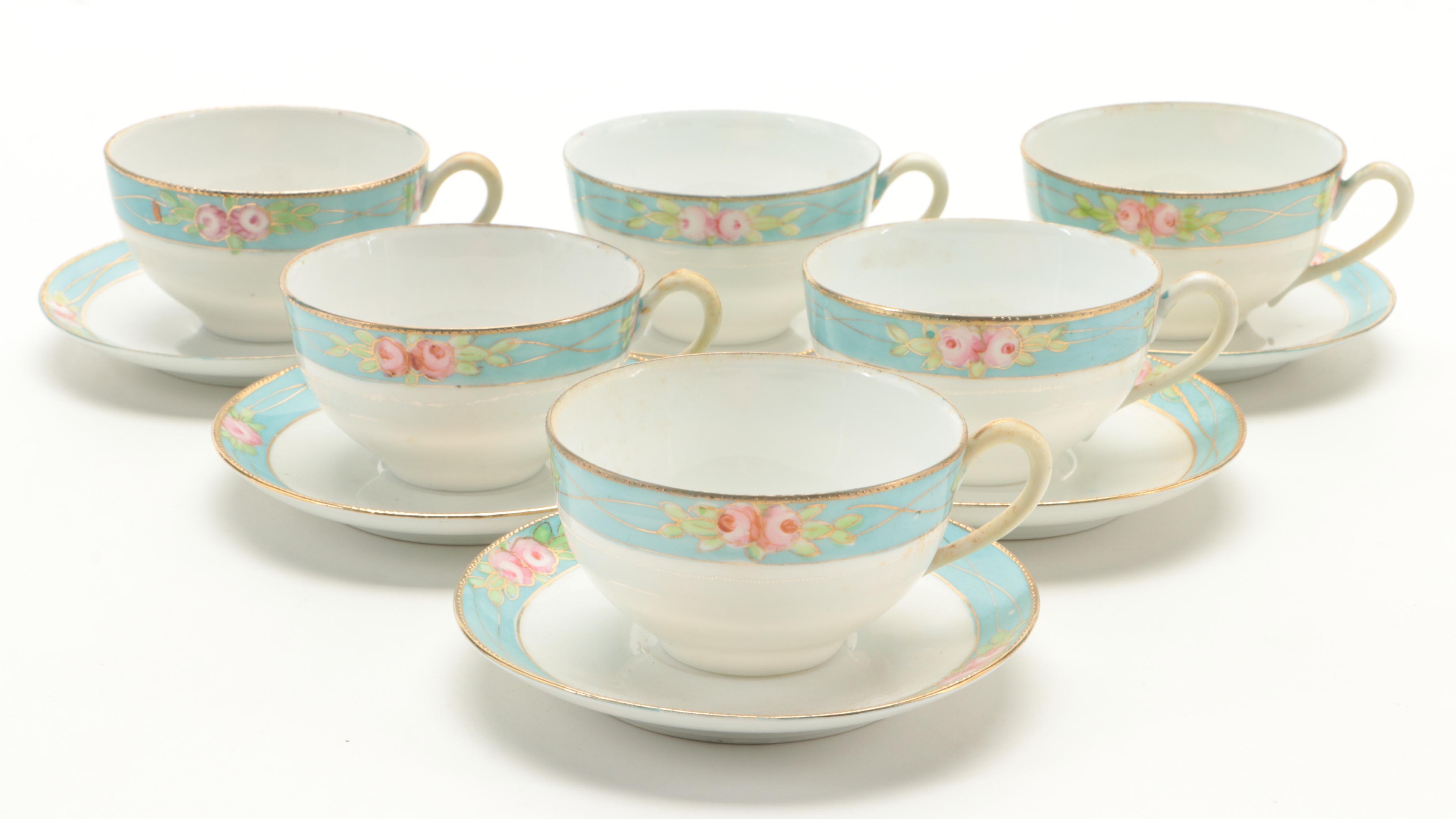 Nippon Hand-Painted Rose Motif Porcelain Dinnerware, Late 19th/ Early 20th C.