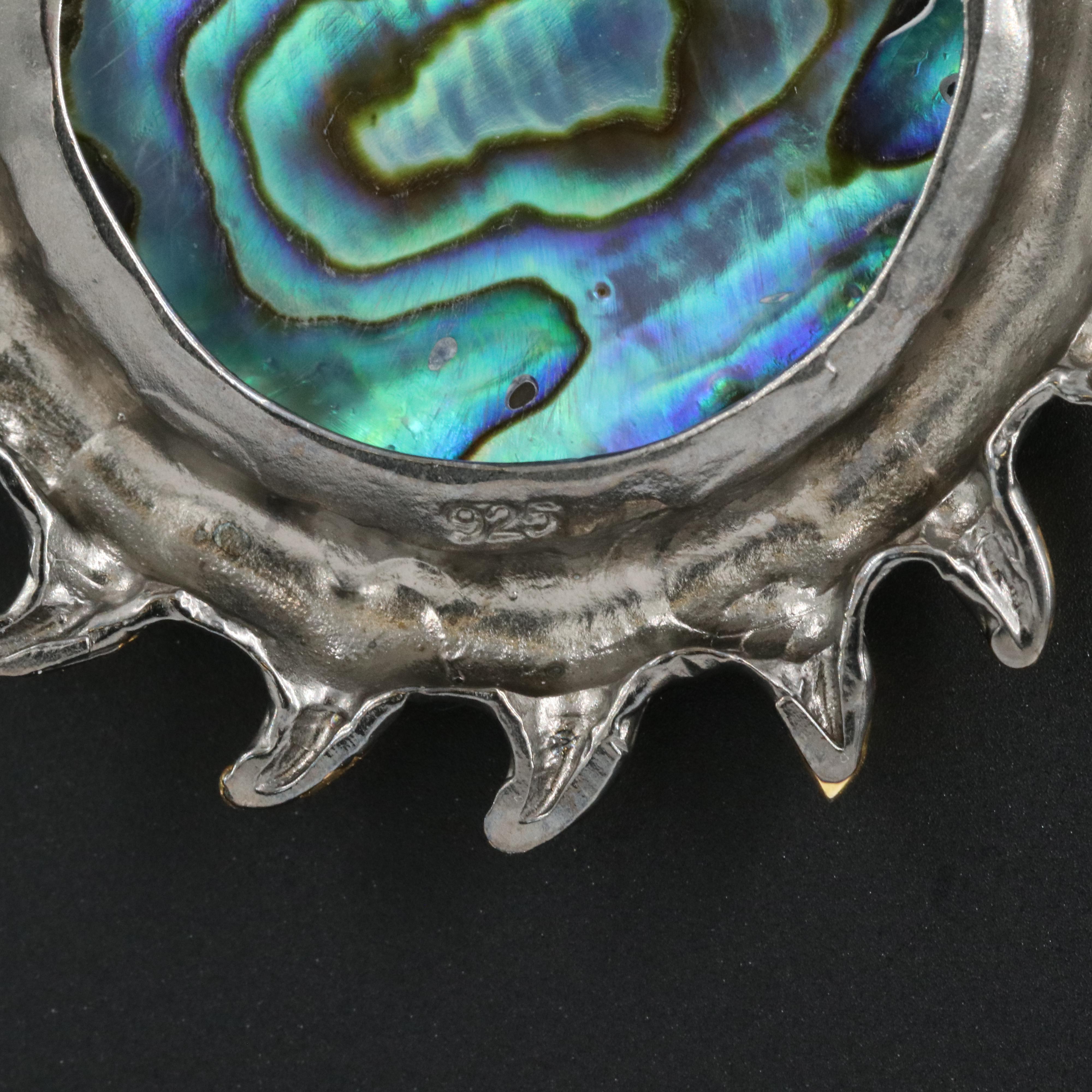 Sterling Abalone and Garnet Eastern Style Dragon Pendant