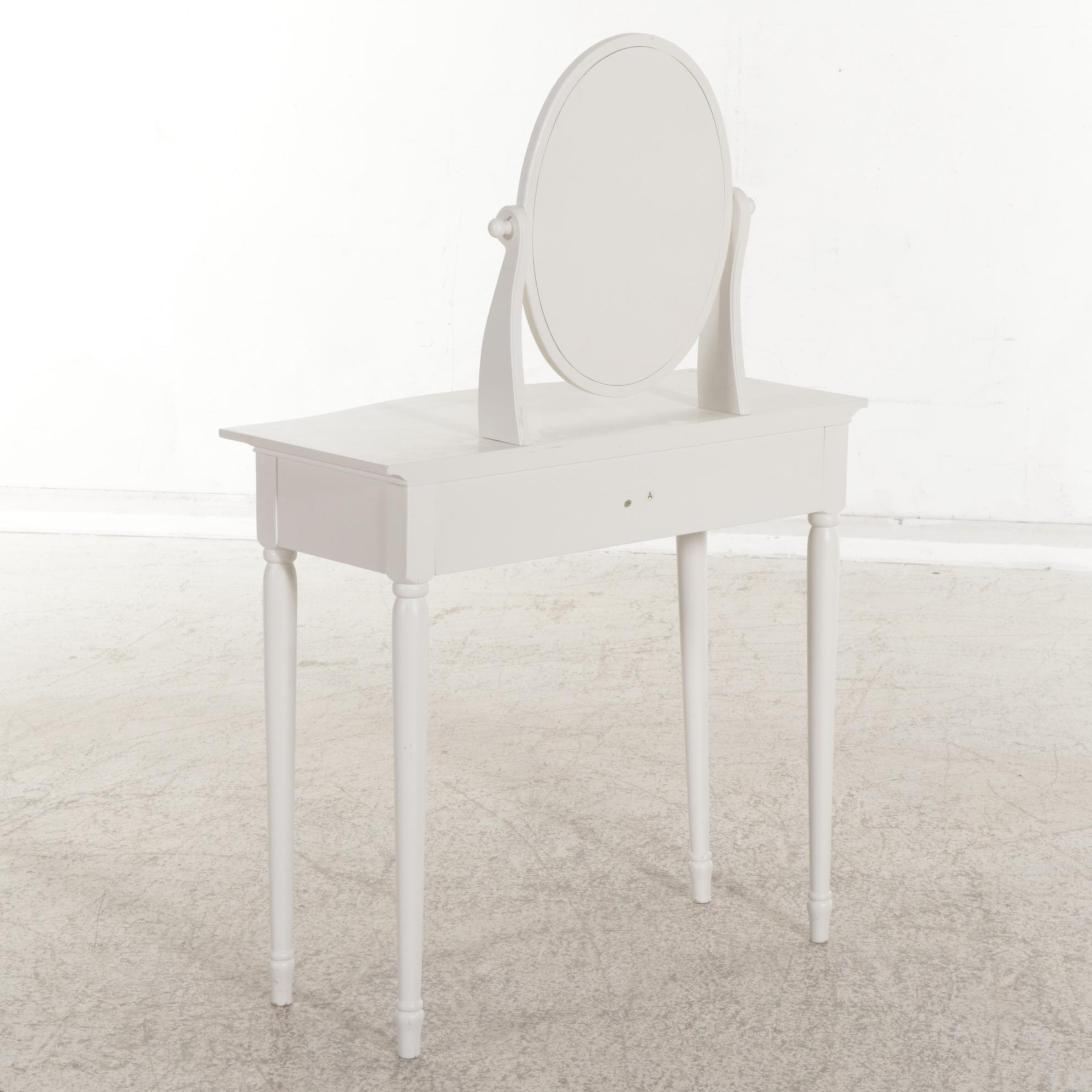 Gustavian Style White-Painted Vanity Table with Scrolled Metal Vanity Seat
