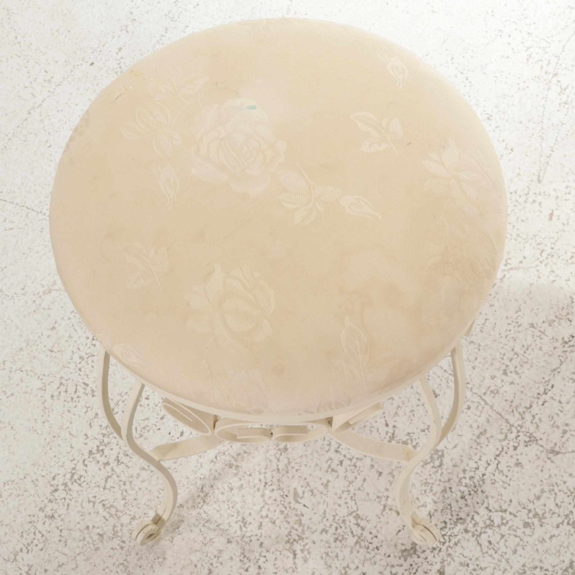 Gustavian Style White-Painted Vanity Table with Scrolled Metal Vanity Seat