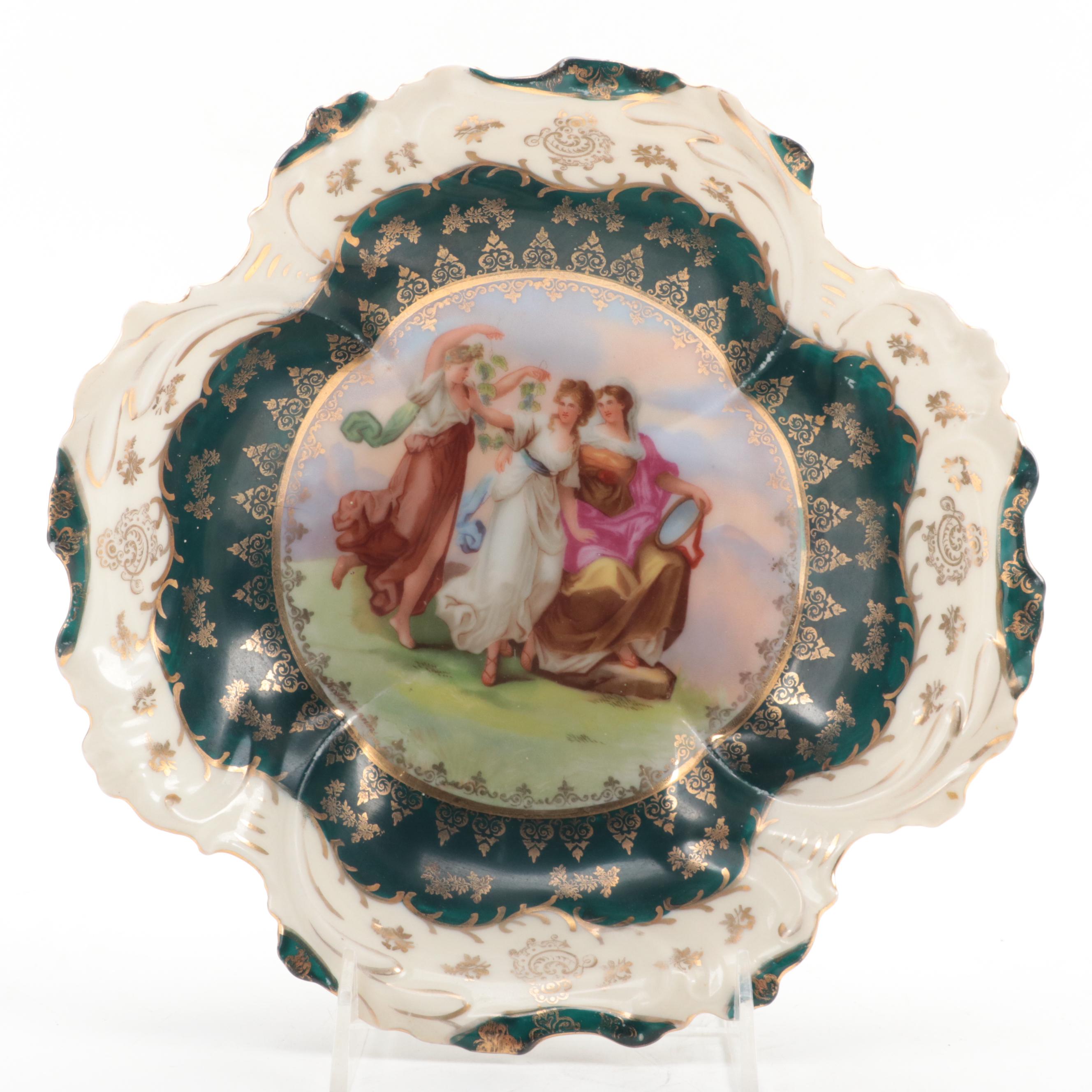 Victoria Porcelain Royal Vienna Style Bowl with Goebel Bird Figurines