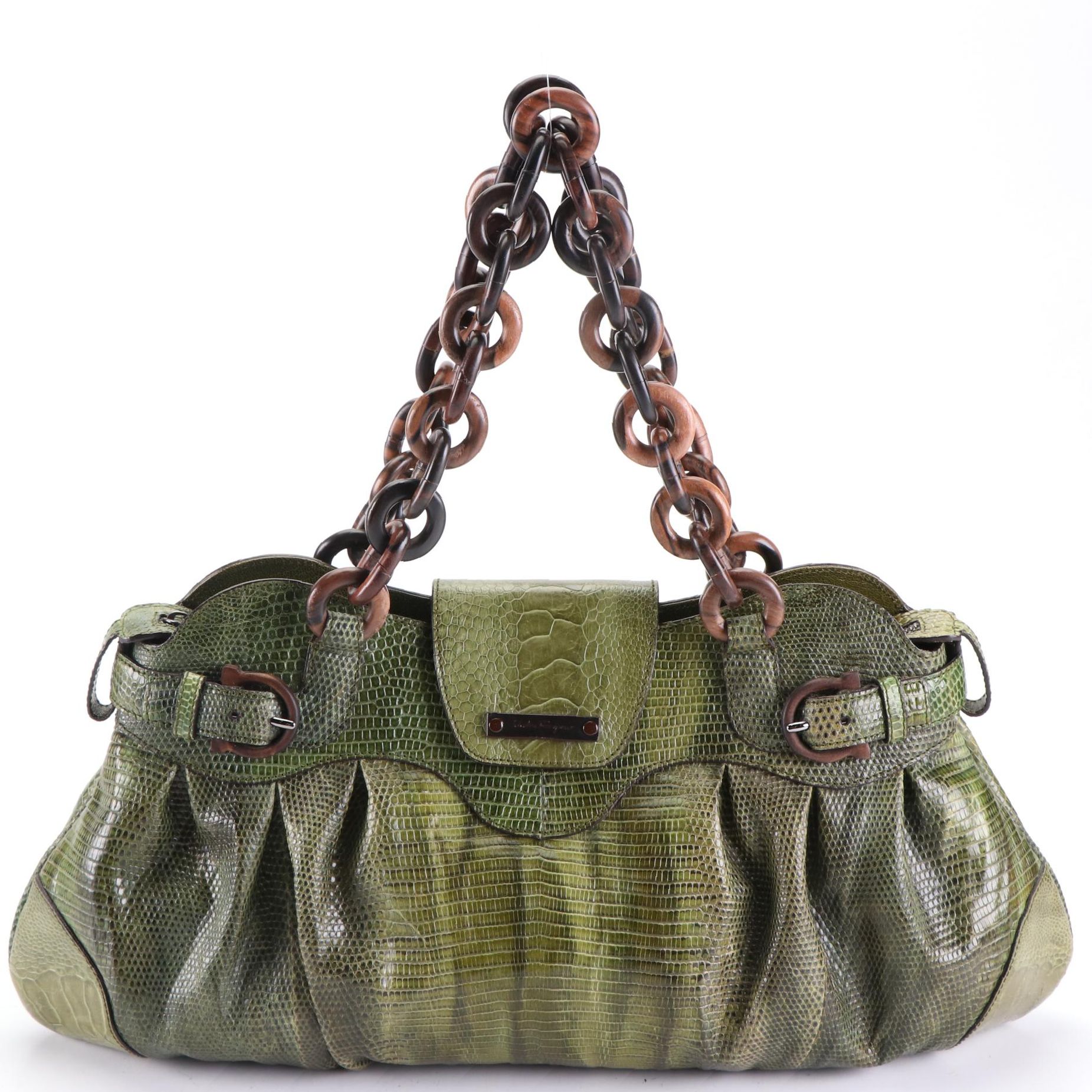 Salvatore Ferragamo Caiman Wooden Chain Handle Satchel
