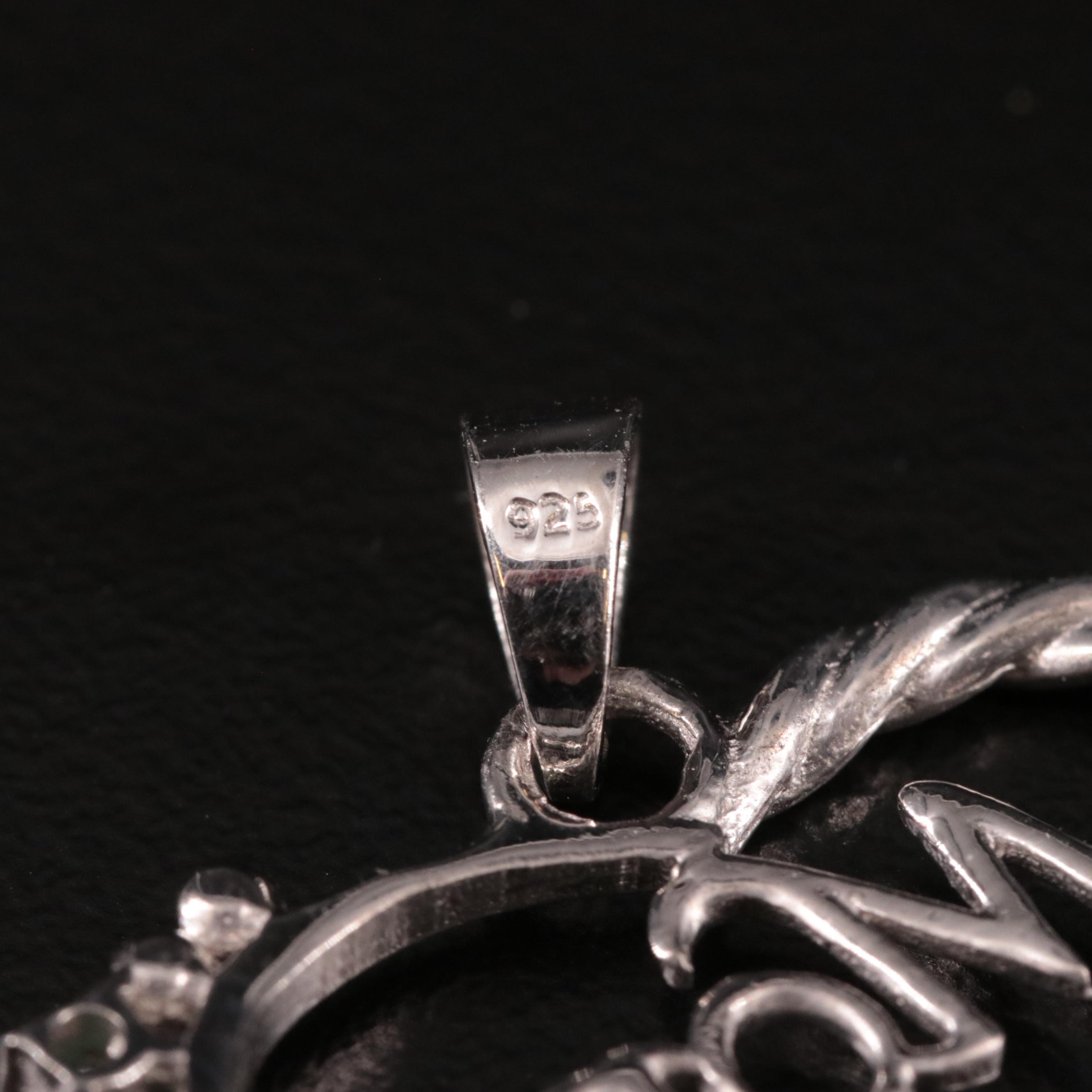 Sterling Emerald 'Mom' Heart Pendant