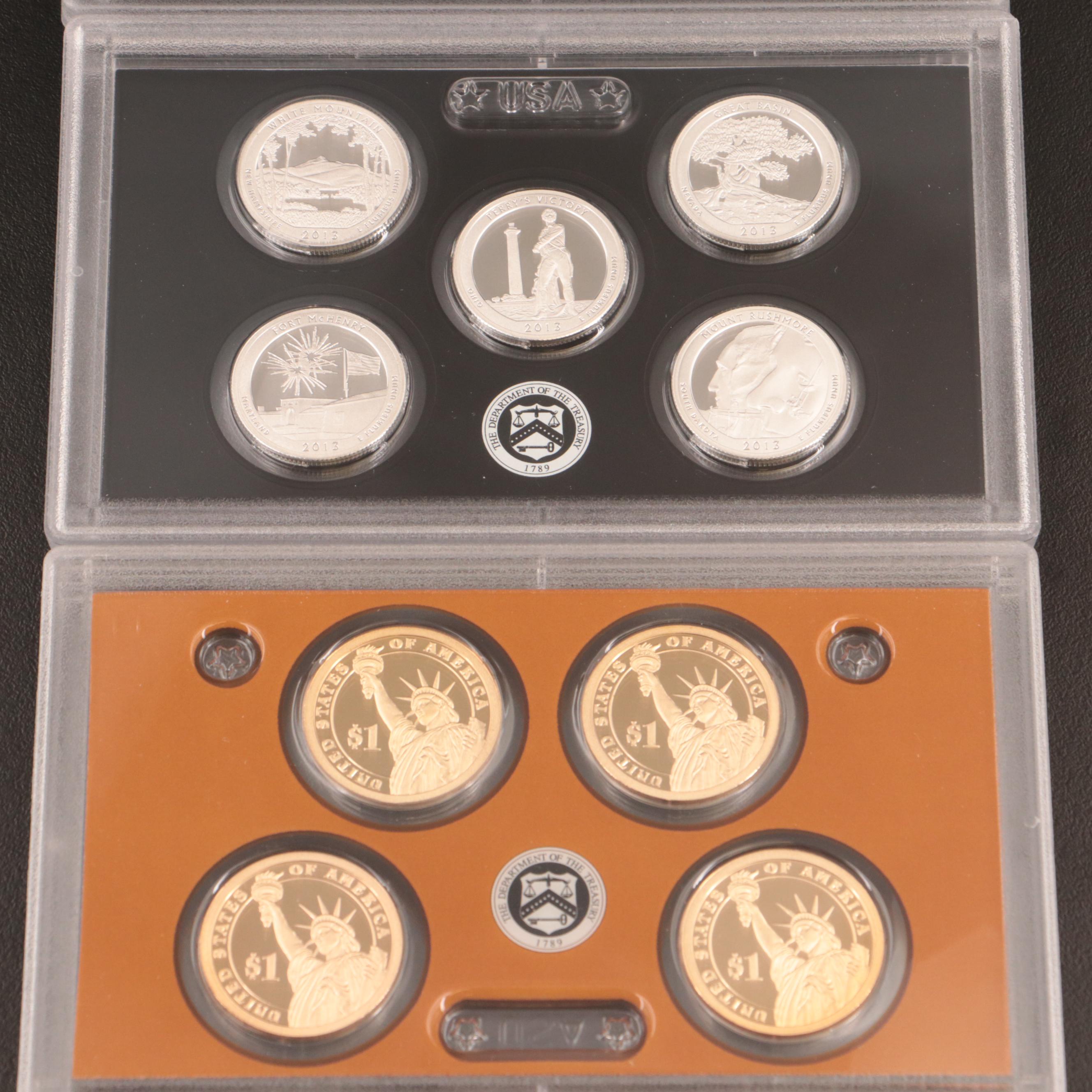 Two U.S. Mint Modern Silver Proof Sets, 2013 and 2016