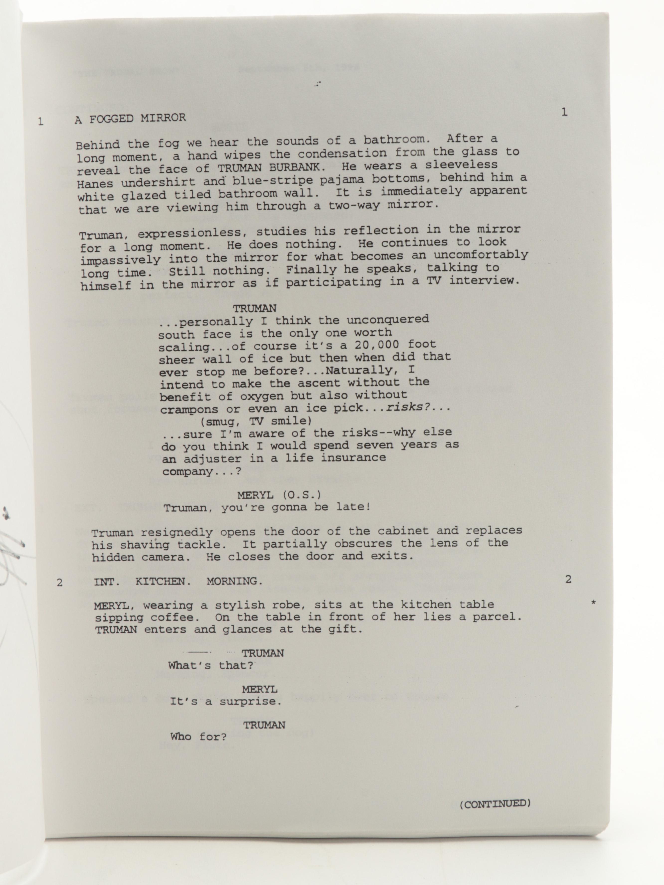 Jim Carrey Signed "The Truman Show" Screenplay by Andrew M. Niccol, 1996