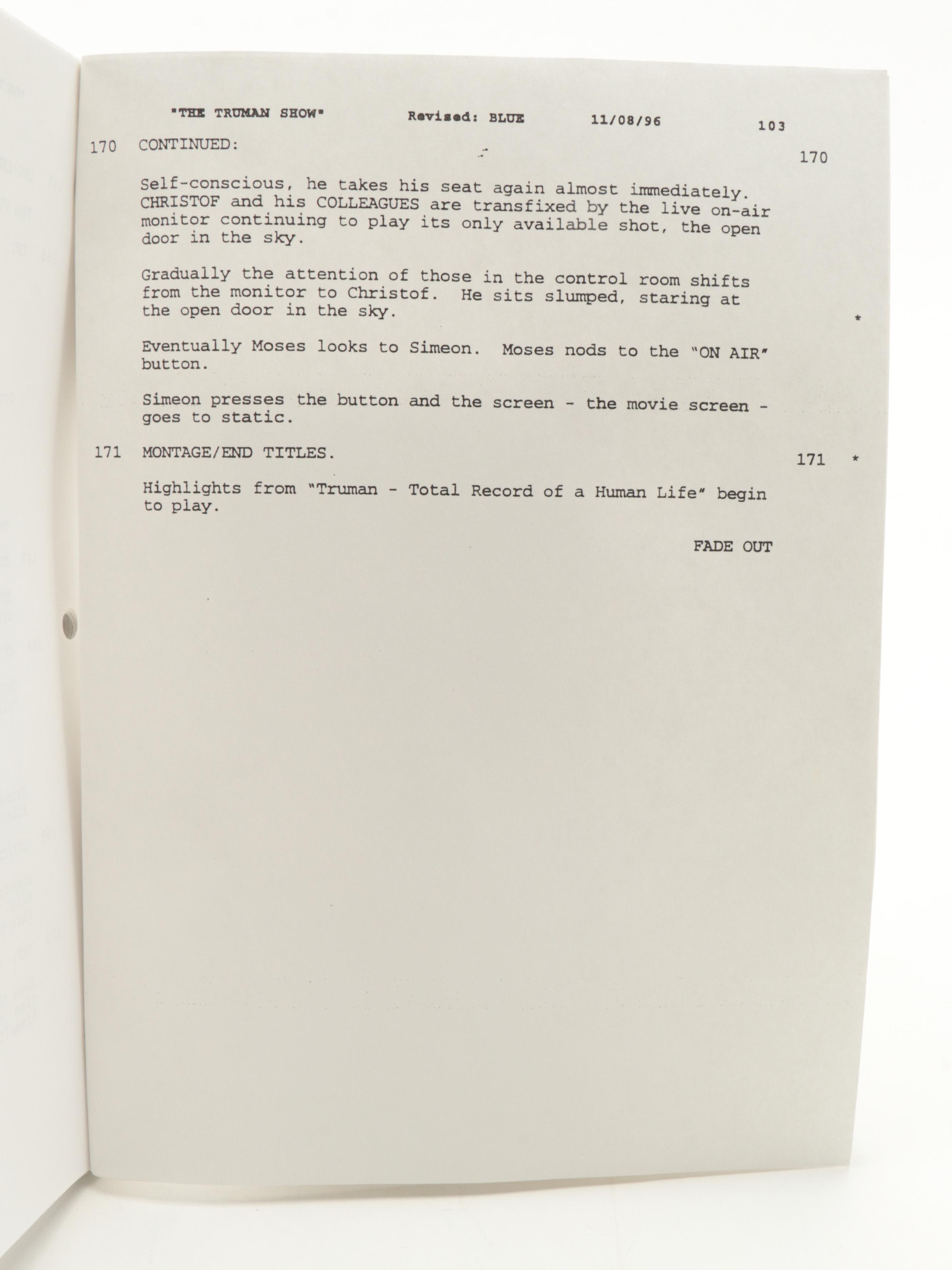 Jim Carrey Signed "The Truman Show" Screenplay by Andrew M. Niccol, 1996