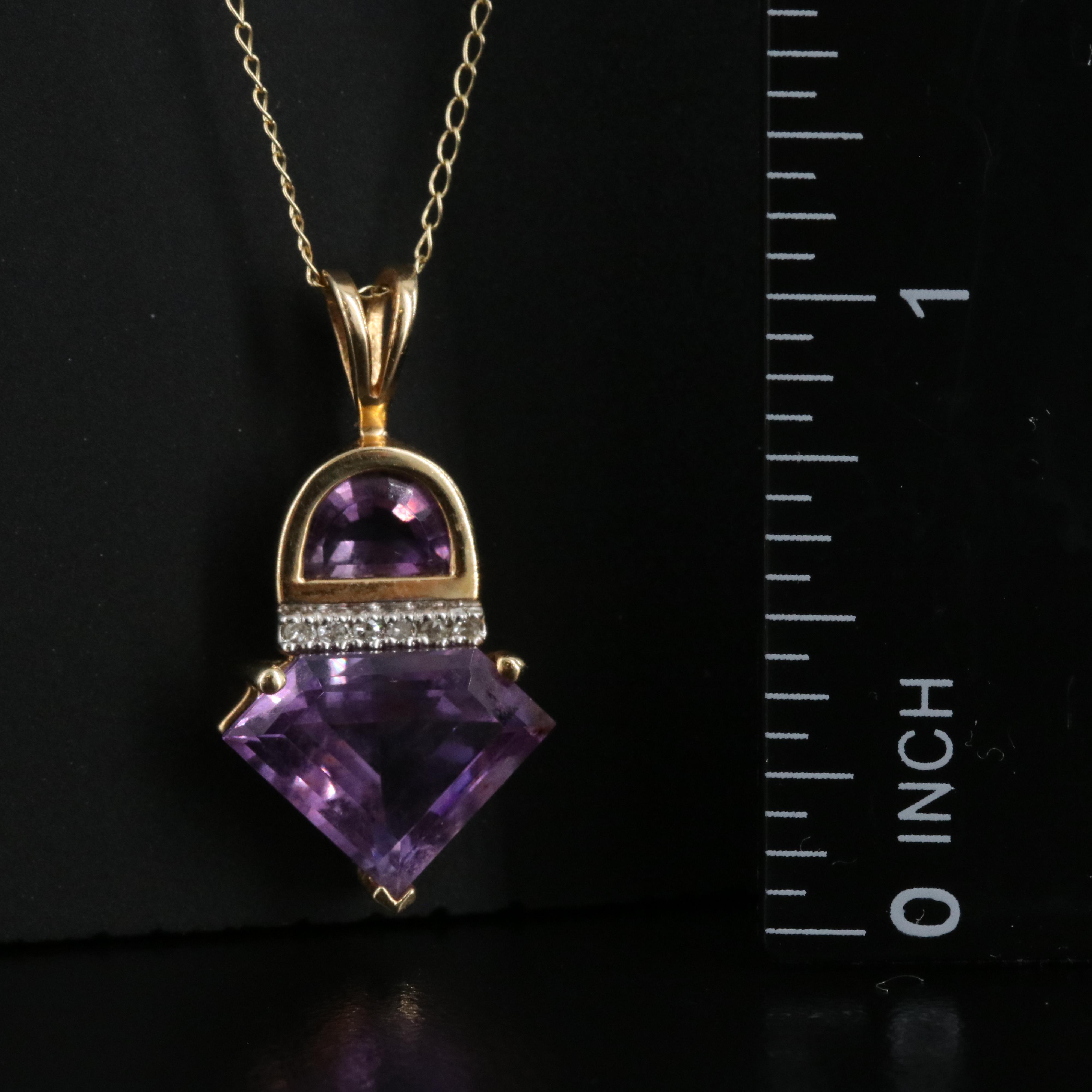 14K Amethyst and Diamond Pendant on 10K Chain