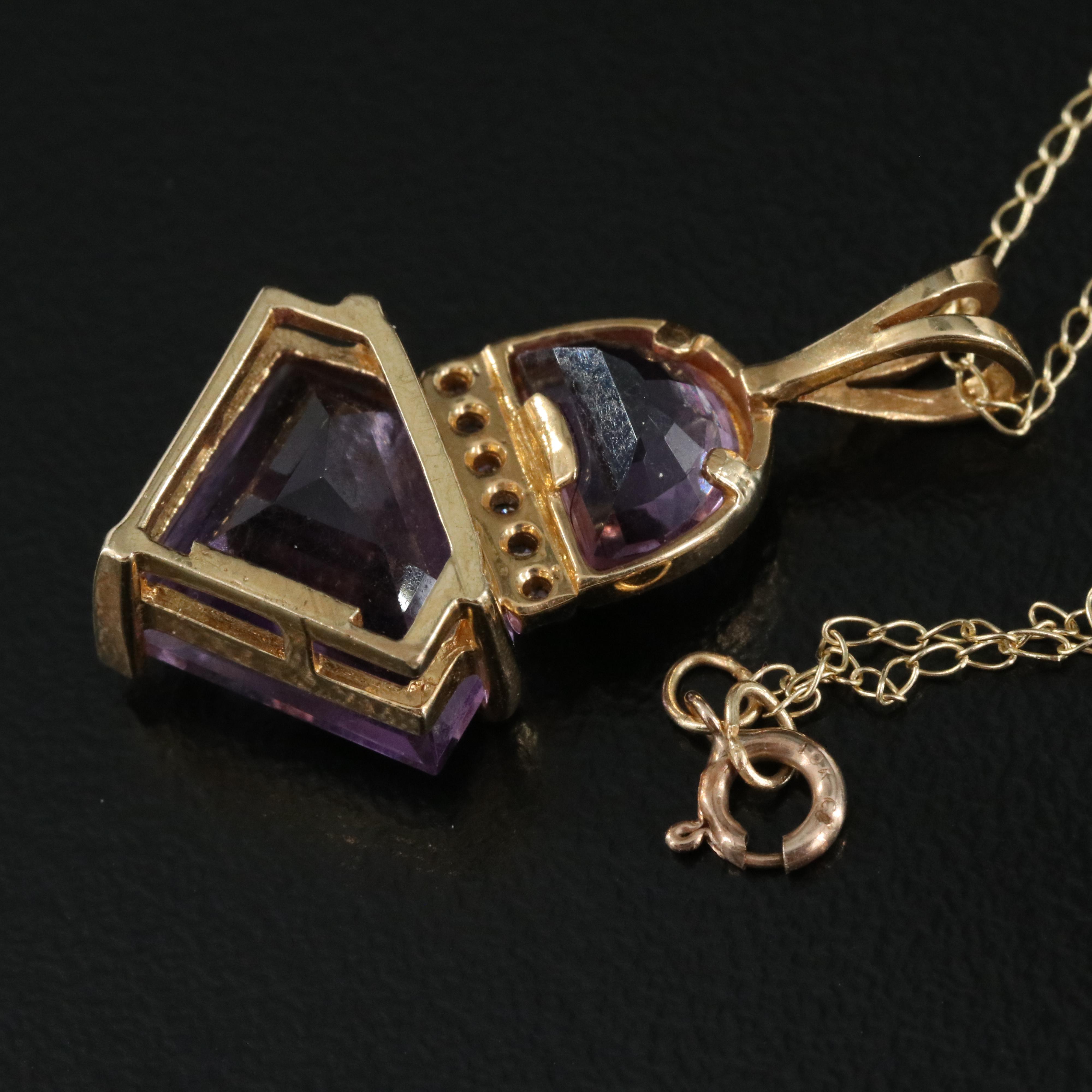 14K Amethyst and Diamond Pendant on 10K Chain