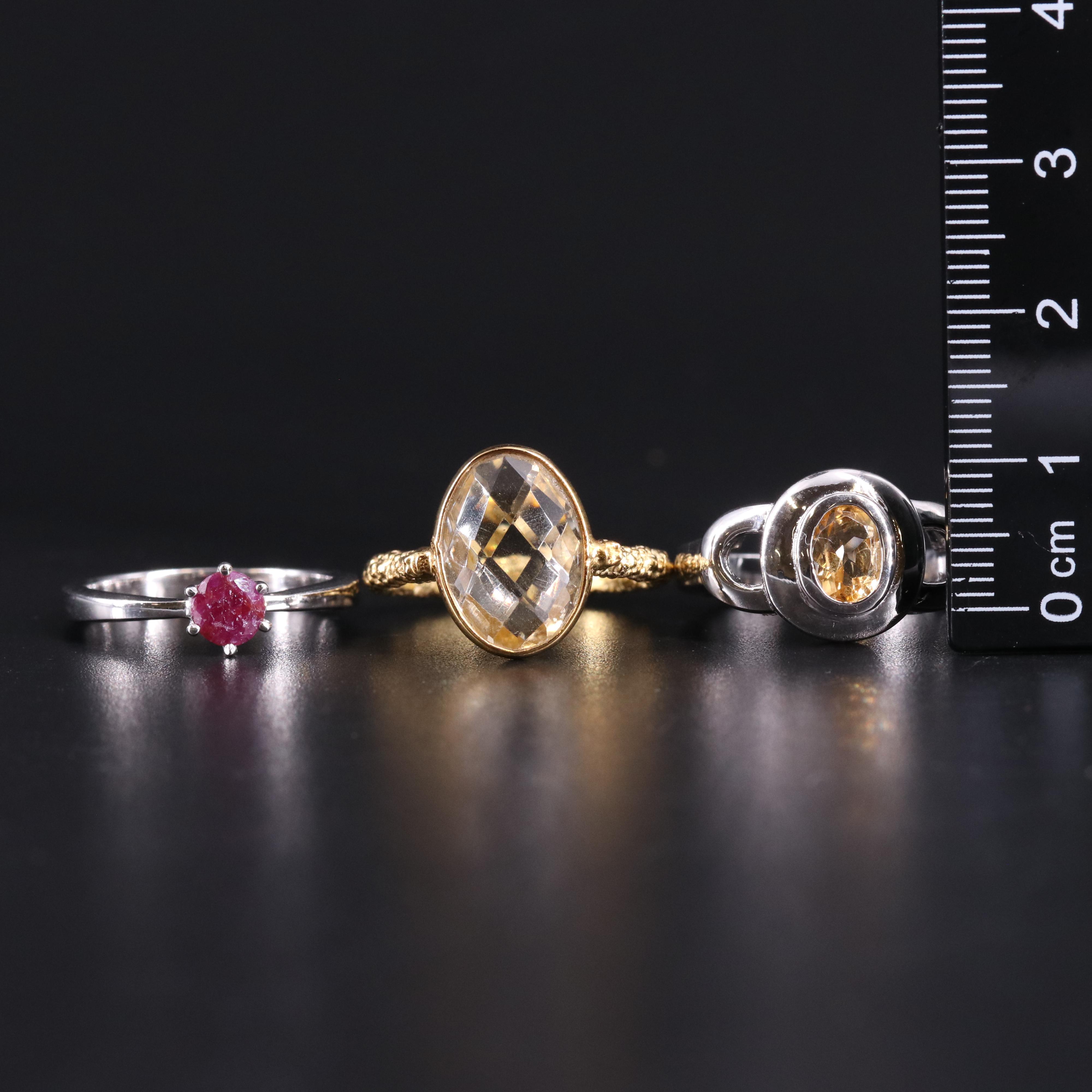 Assortment of Sterling Silver Gemstone Rings